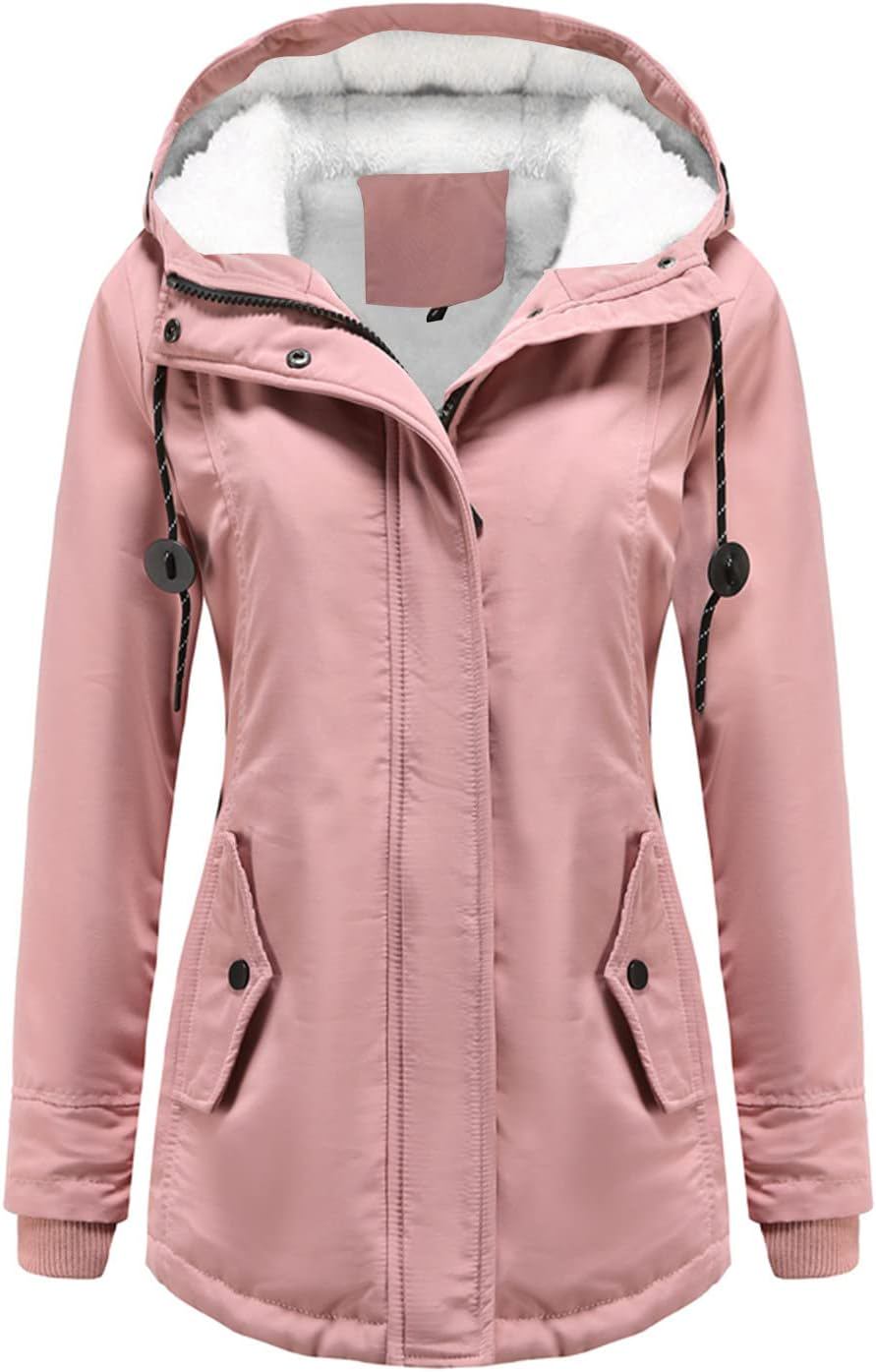 FMCHICO Women's Coat,Women's Warm Coat Jacket Outwear Faux Fur Lined Trench Winter Hooded Thick Overcoat
