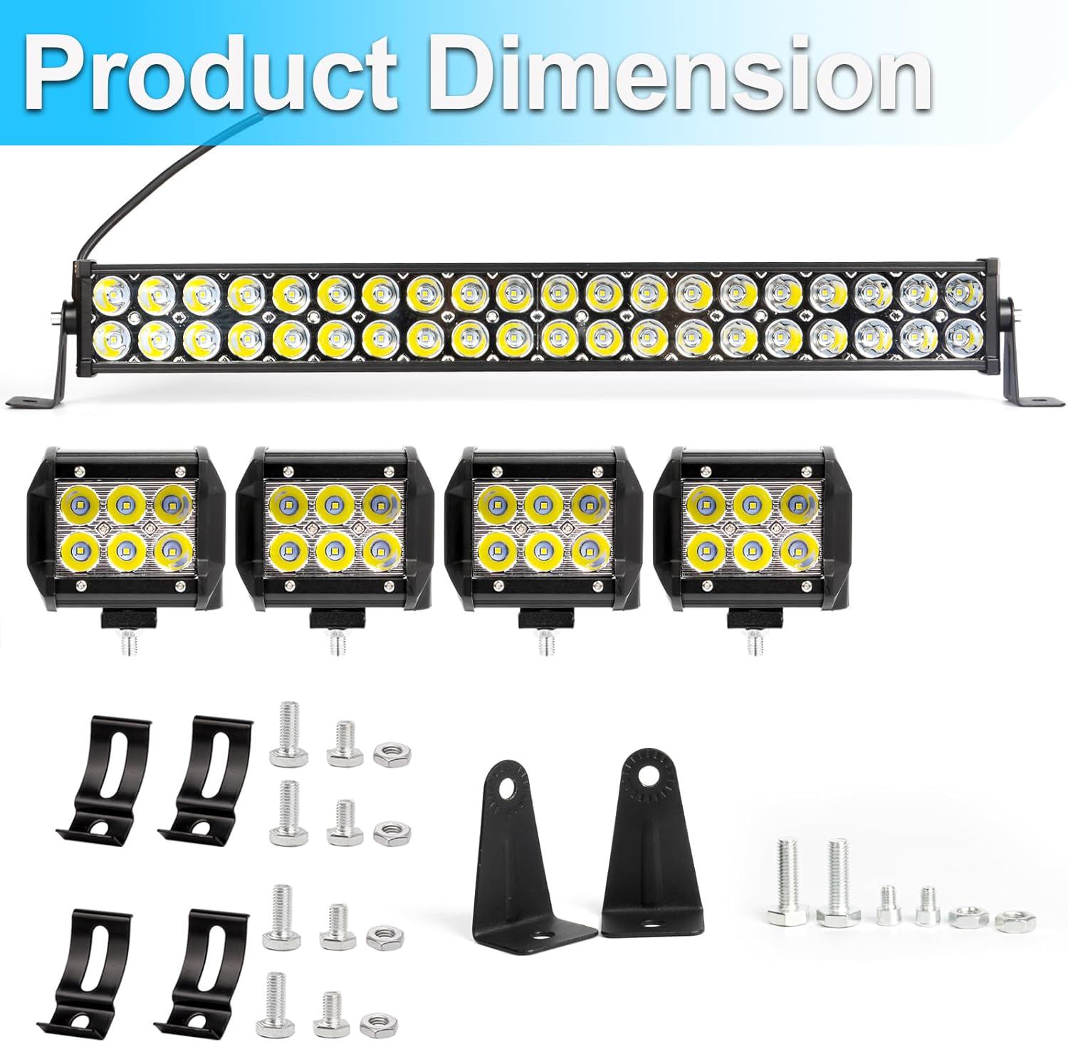 LIGBT 21 Inch LED Light Bar 126W, 4x 18W Spot LED Pods, Off Road Lights, Fog Lights for 4x4 Truck ATV UTV Tractor Trailer Boat
