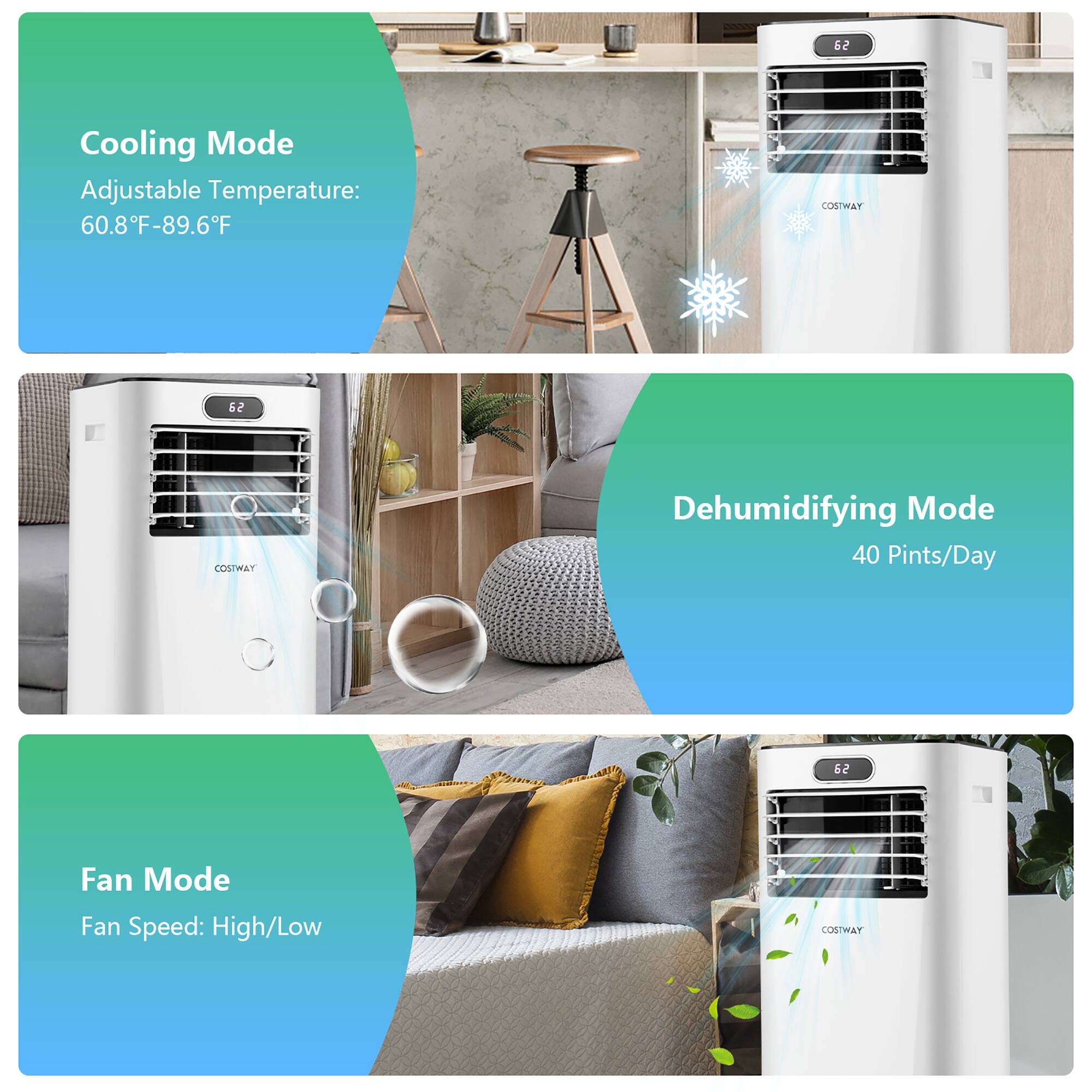 Costway - 5000 BTU Portable Air Conditioner Cools up to 230 sq.ft with Remote Control 3-in-1 Air Cooler w/ Drying - White
