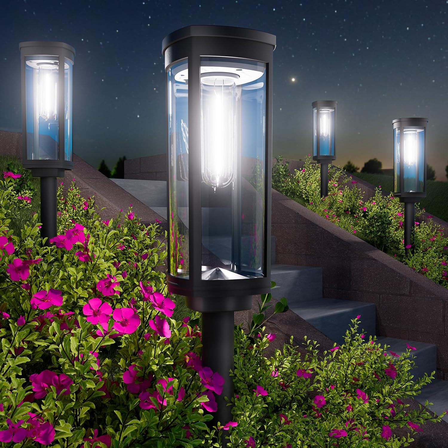 Bright Solar Pathway Lights, 2 Pack Solar Lights Outdoor Waterproof IP65, Auto On/Off Pathway Landscape Lighting, Outdoor Light for Yard Garden Walkway Landscape Lawn Patio Lighting