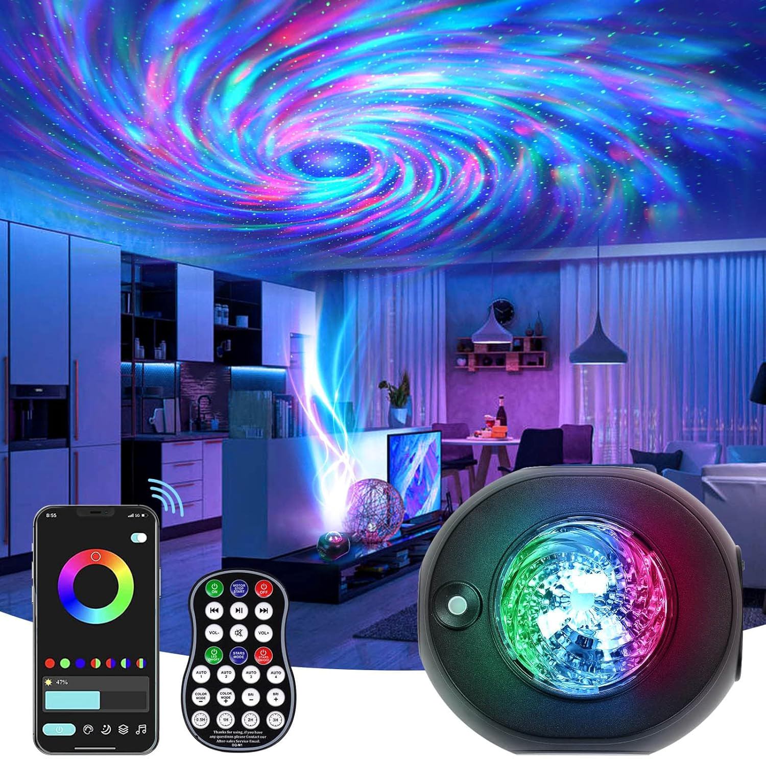 Nezylaf Galaxy Star Projector Night Light with Bluetooth Speaker and Remote Control - Swirling Nebula Ceiling Projector for Kids Birthday Decorations