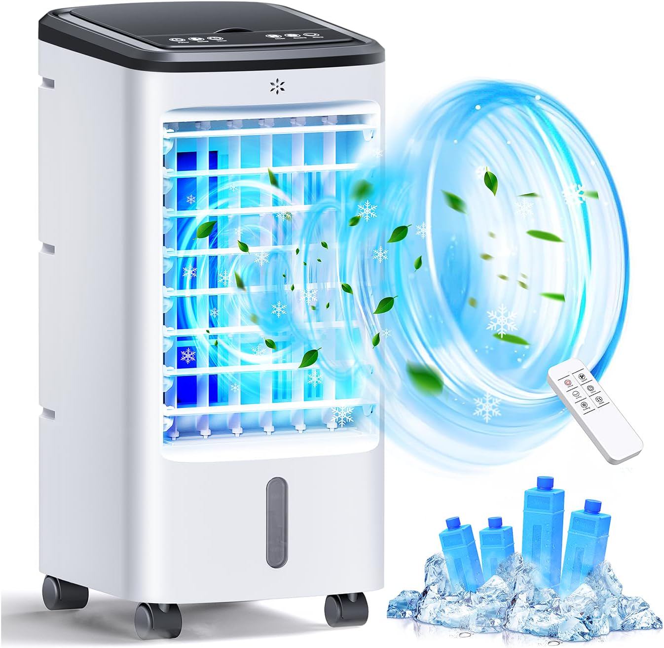 Portable Windowless Air Conditioners w/4 Modes & 3 Spds, 4-in-1 Evaporative Air Cooler w/Remote, 4 Ice Packs, 120°Oscillation, 12H Timer, Swamp Cooler for Indoor Room Office