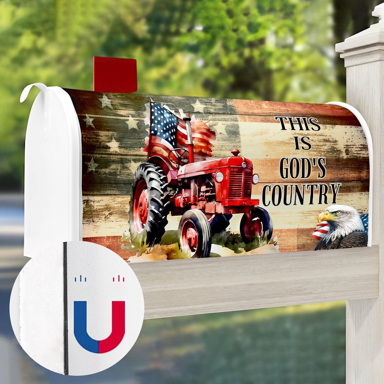 Mailbox Covers Magnetic Standard Size, 4th of July Decorations Patriotic American Eagle Tractor Flag Mailbox Wraps Accessories Independence Day US Post Letter Box Cover Outdoor Garden Decor
