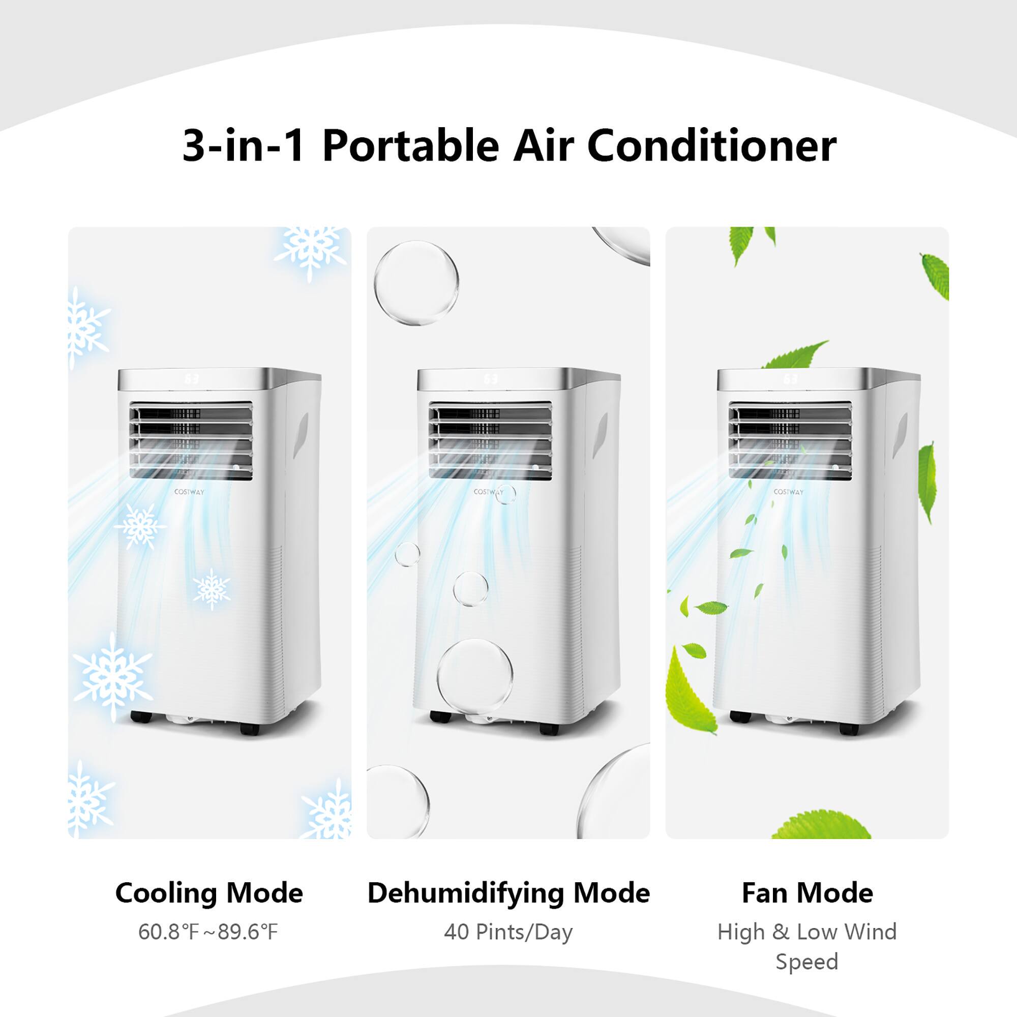 Costway - 5000 BTU (8000 BTU ASHRAE) Portable Air Conditioner Cools up to 230 sq.ft 3-in-1 Air Cooler with Remote Control - White