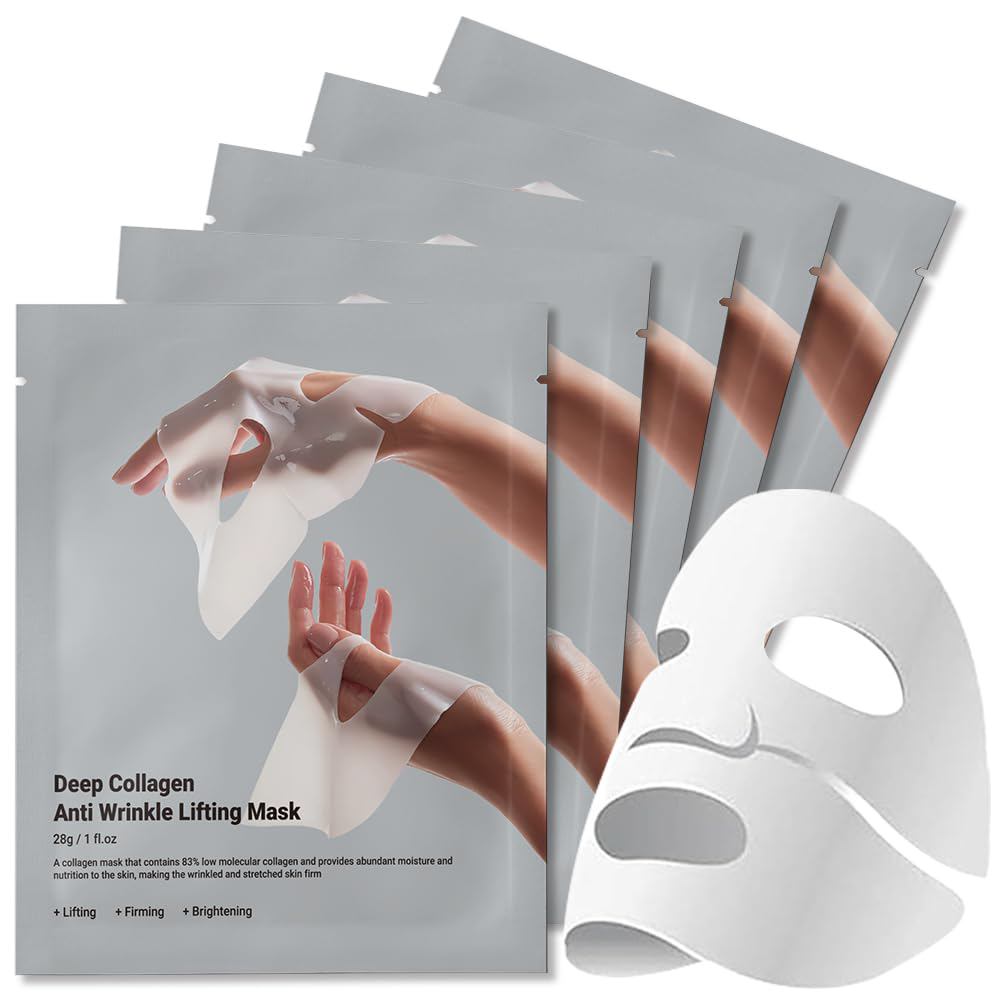 Rosemine Deep Collagen Anti-Wrinkle Lifting Overnight Mask Facial sheet masks with low molecular weight collagen for lifting, firming, and moisturizing 5 Packs