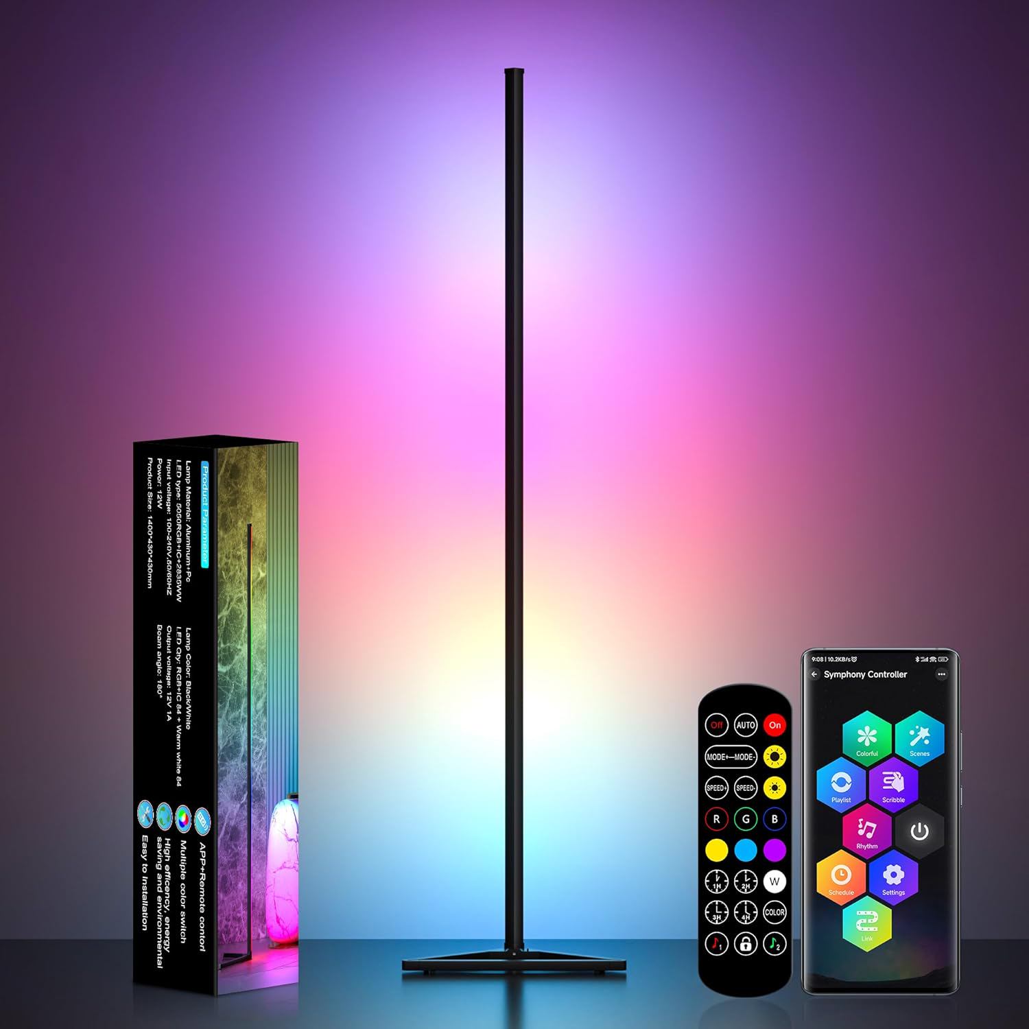 MIHEAL RGB Floor Lamp,16 Million Colors LED Floor Lamps 56" Lamps for Living Room with Music Sync,Standing Lamp with App and Remote Control,Gaming Ambient Lighting Corner Lamp Bedroom Decor