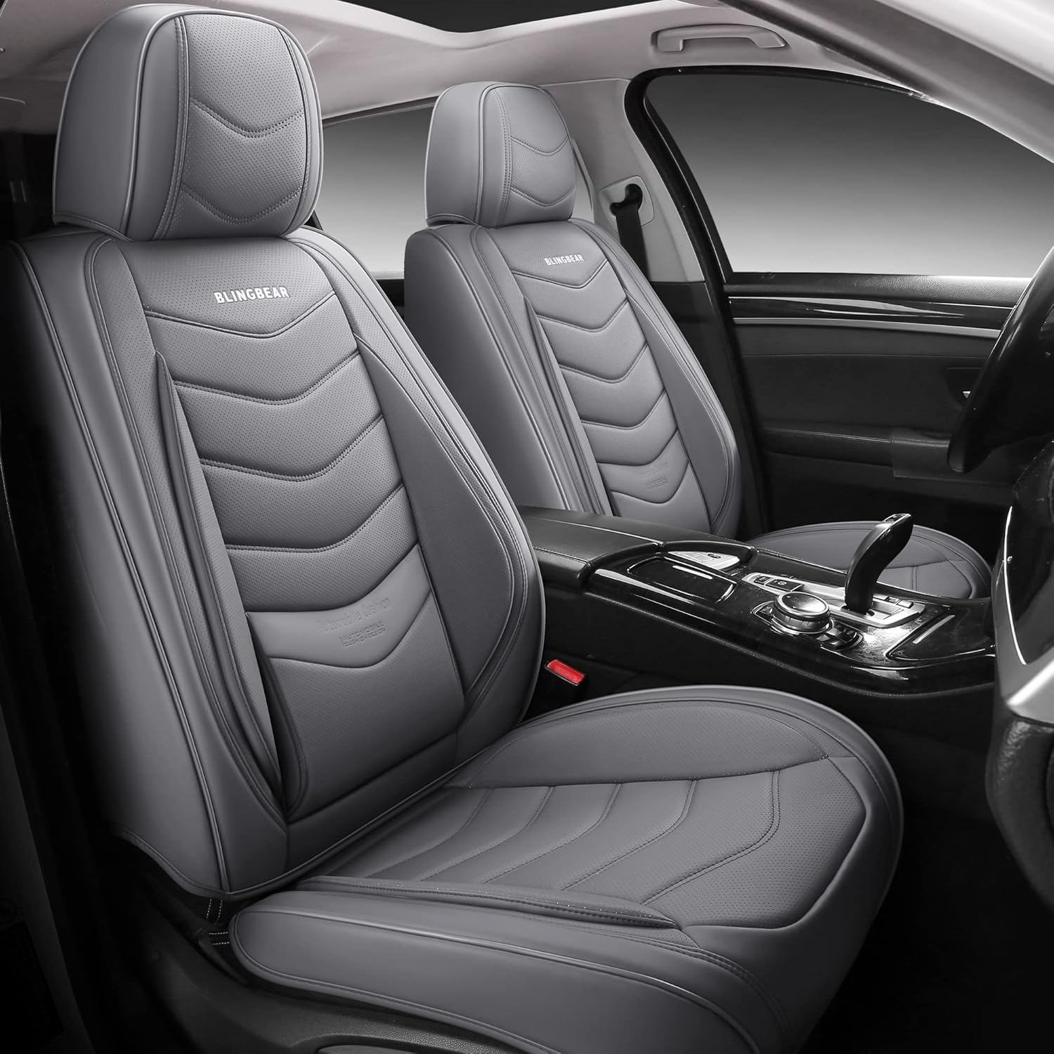 Full Coverage Leather Car Seat Covers 5 Seats Universal Fit for Most Cars Trucks and SUVs with Waterproof Leatherette in Automotive Seat Cover Accessories (Grey)