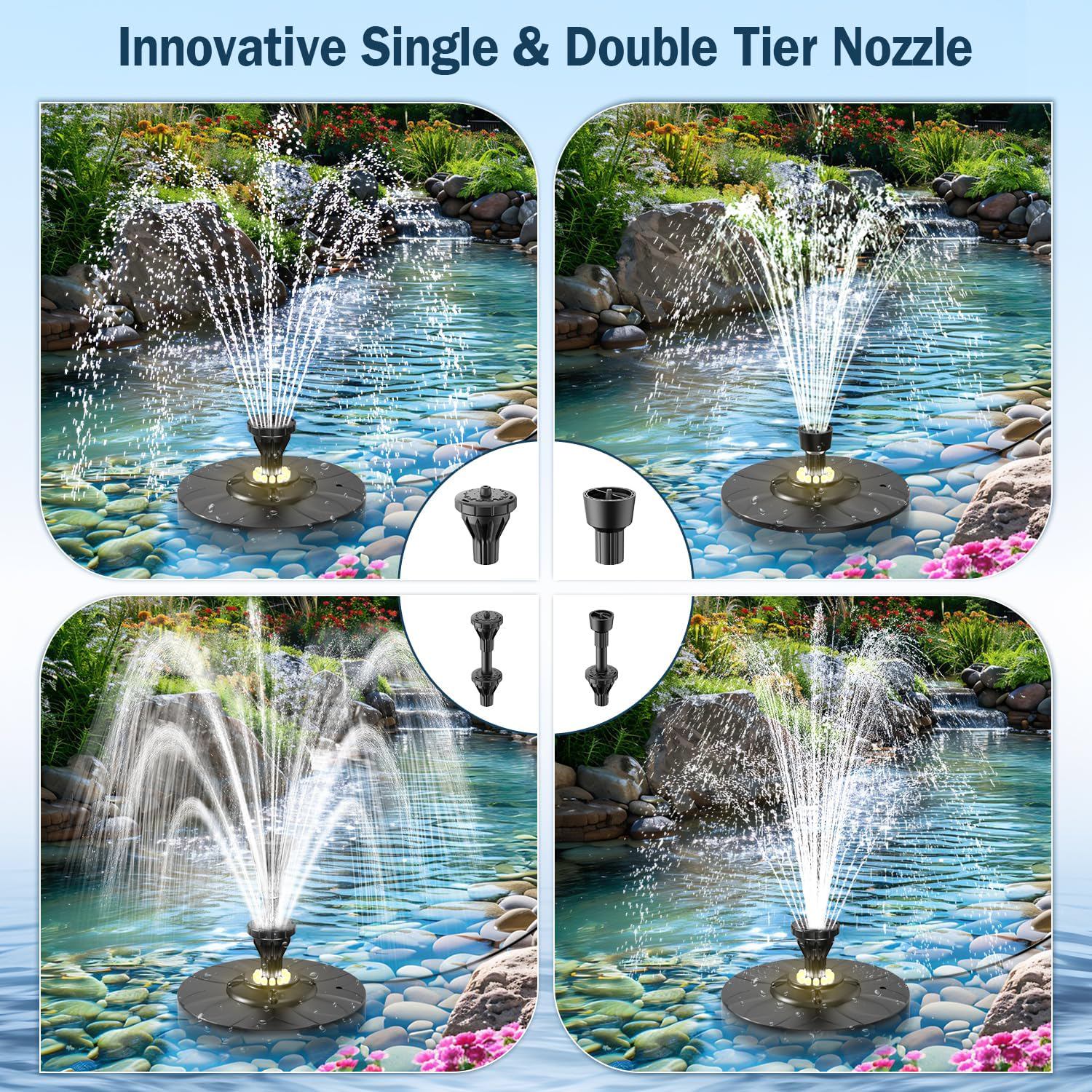 SZMP Upgraded Floating Pool Fountain, Pond Water Fountain with 2 Sprinkler Modes, 32.8ft Power Cord, for Pool, Pond, Lake, Garden, Outdoor, White Led Lights