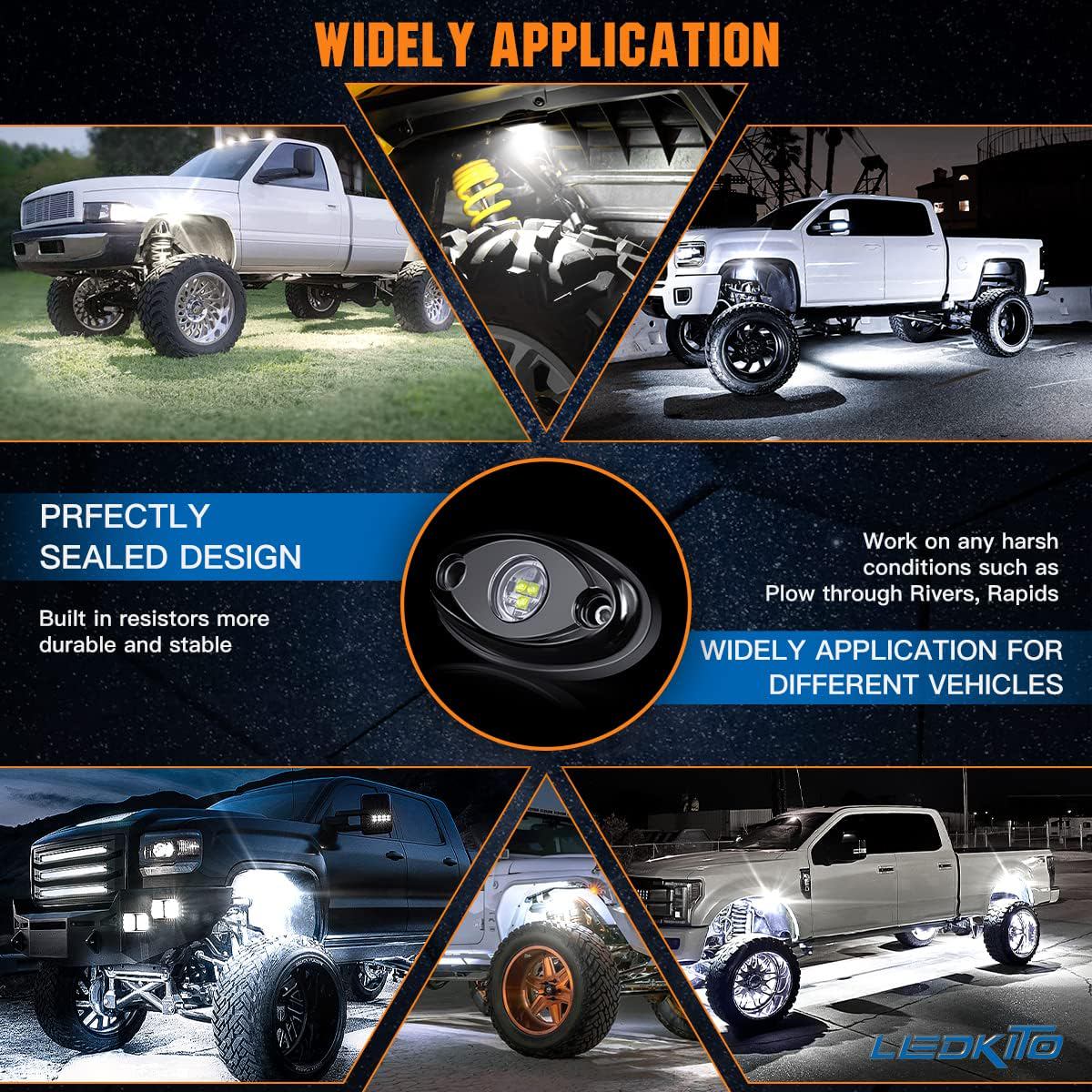 White LED Rock Lights 20PCS for Trucks Off Road ATV UTV SUV RZR LED Under Glow White Light Trail Rig Lights Pure White High Power Under Body Light Waterproof Shockproof