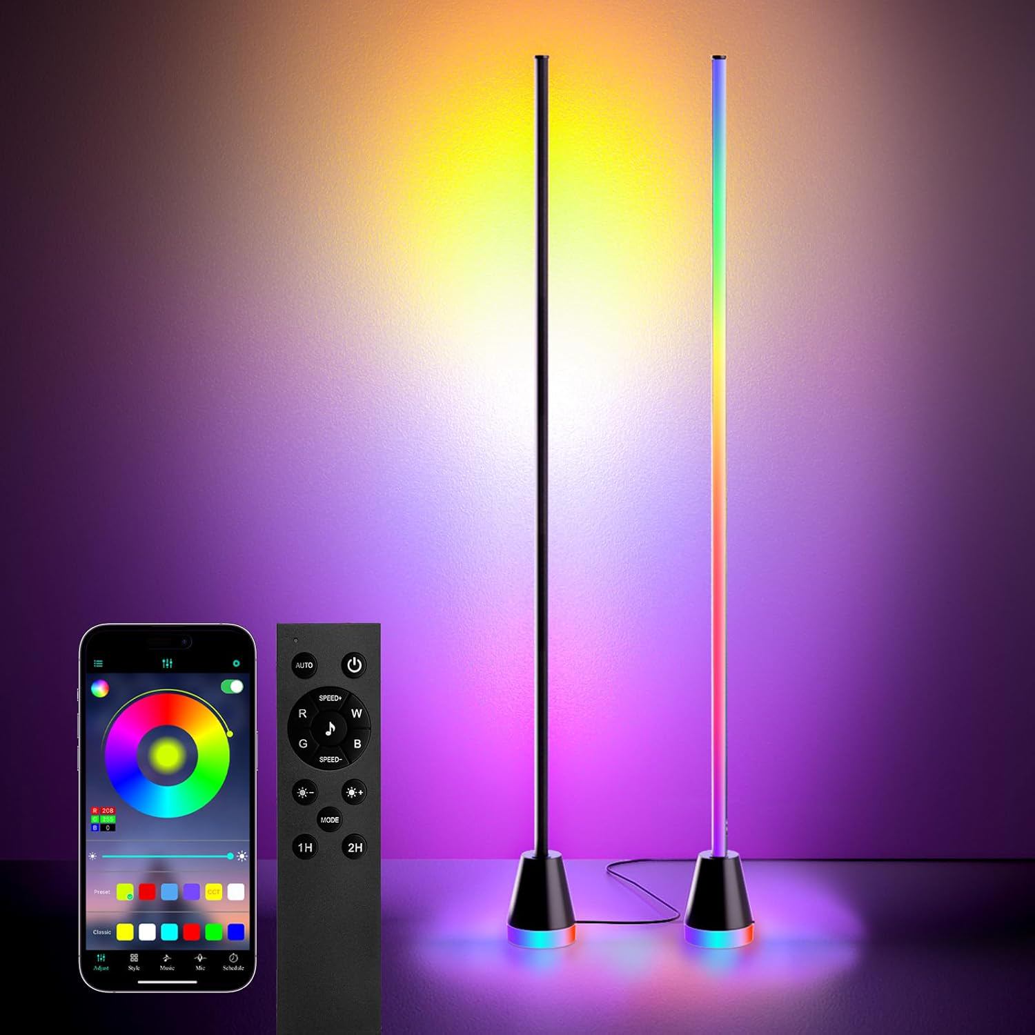 Torchlet 2PCS Corner Lamp, Floor Lamp with App and Remote Control, RGB Corner Floor Lamp with 1600 Million DIY Colors, 213+ Sence Modes and Music Modes, Floor Lamps for Living Room, Bedroom