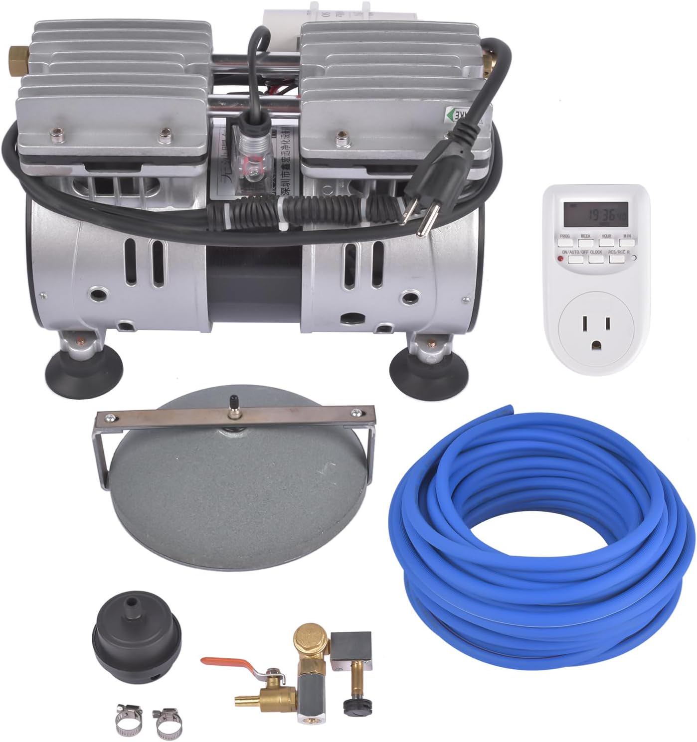 Pond Aerator, 550W Power, 5.2CFM for Up to 1 Acre 50' Lake, Includes 3/4 HP Compressor & 100' Weighted Tubings & Diffusers, Air Compressor for Deep Water Oxygen