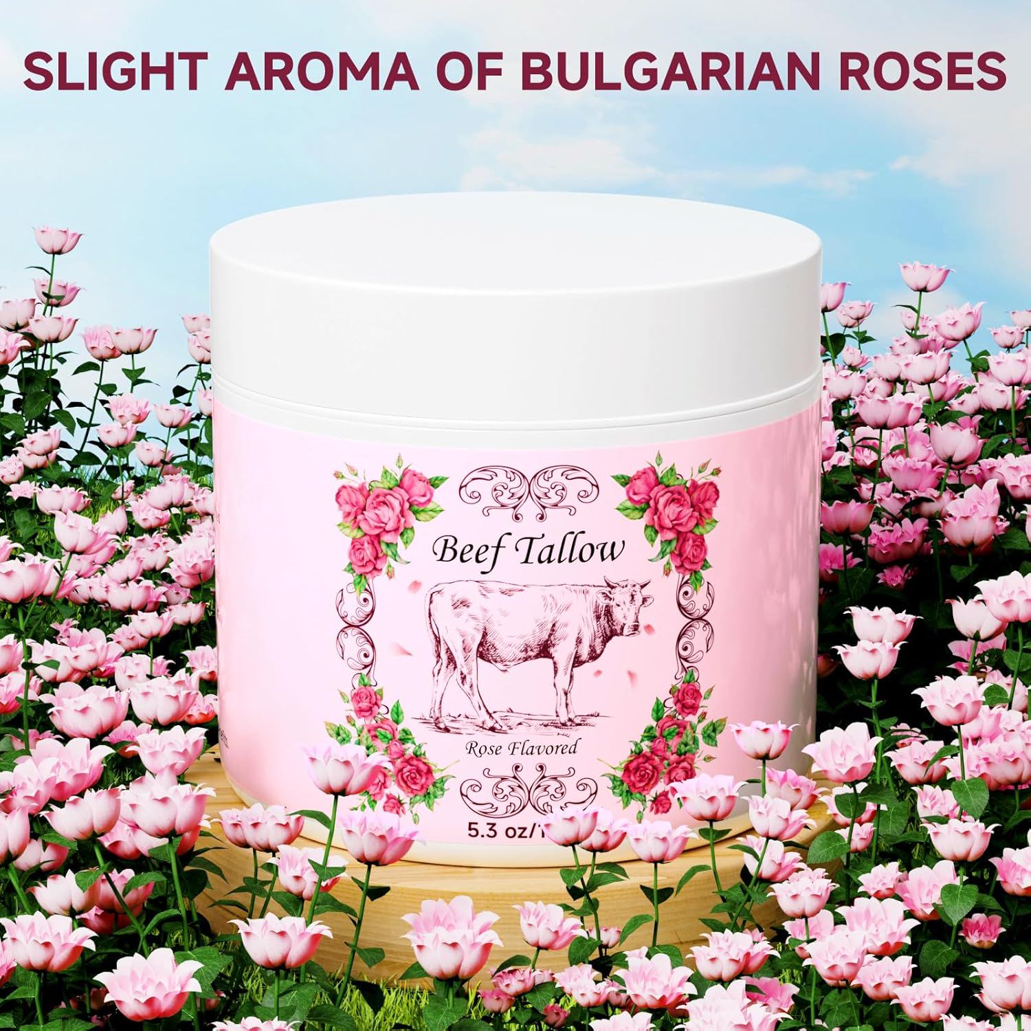 Outccogo Whipped Beef Tallow for Skin, Beef Tallow for Face, Rose Face Moisturizer, 5.3 OZ Extra Size Rose Scent Whipped Natural Tallow Blam Grass Fed Tallow Cream Moisturizer Body Lotion
