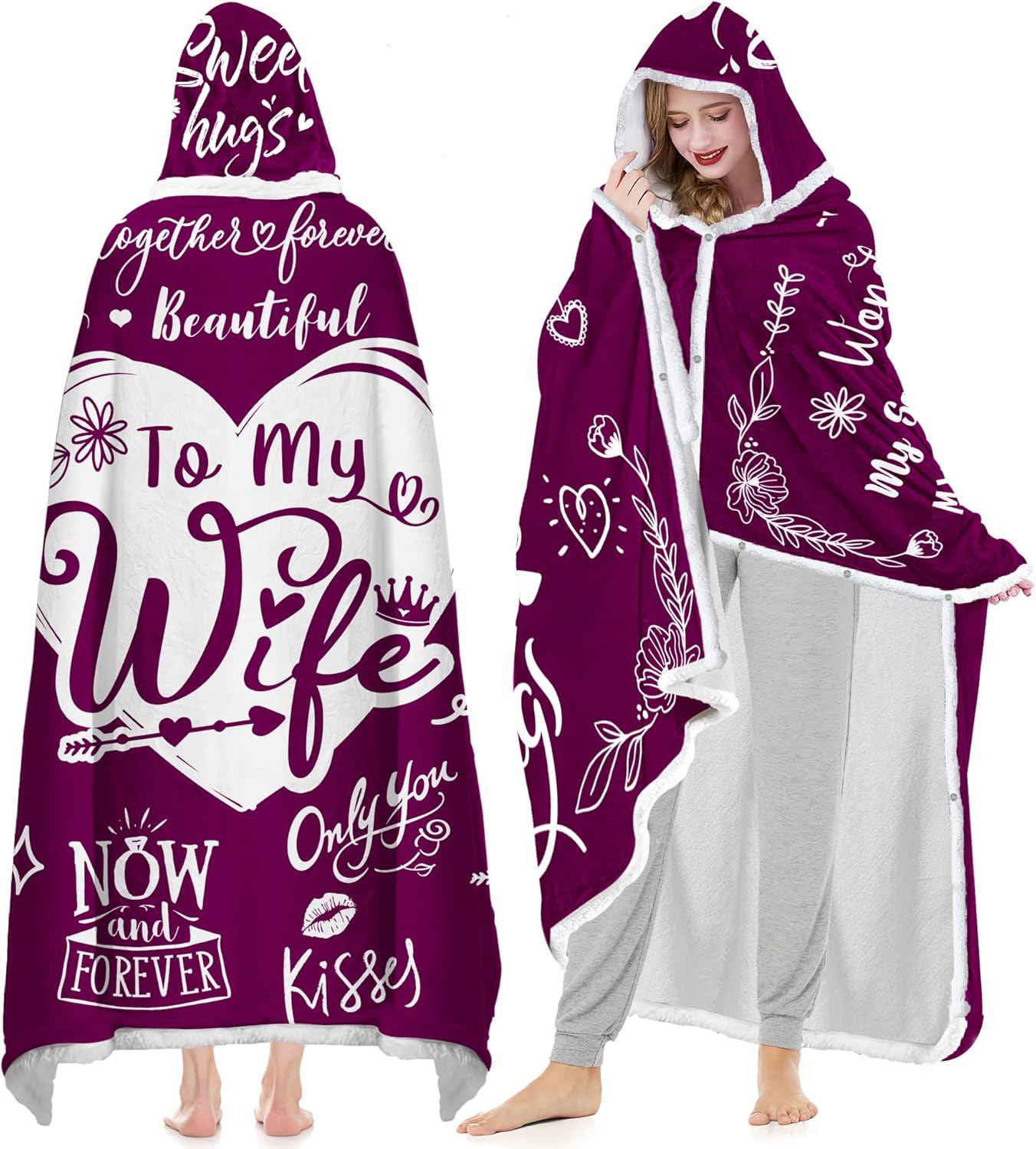 Mothers Day, Birthday Gifts for Wife – Cozy Blanket Hoodie from Husband, To My Wife Wearable Blanket, Birthday Gift for Wife, Wife Gifts from Husband, Thoughtful Gifts for Her