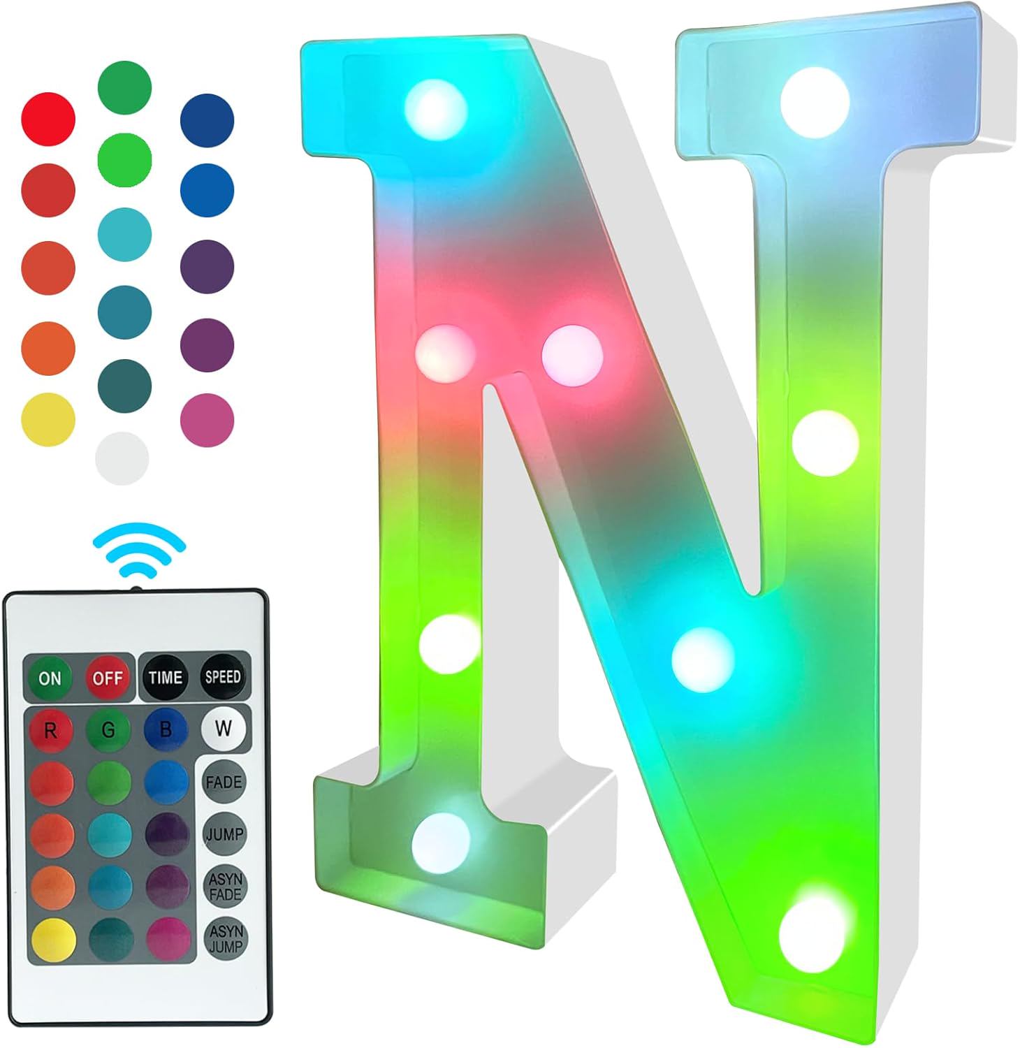 Glintee Marquee Light Up Letter Lights, Colorful with Remote Control 16 Color Change LED Lights Sign for Party/Wedding/Home/Bar/Christmas Decoration - (color: Letter lights-N)