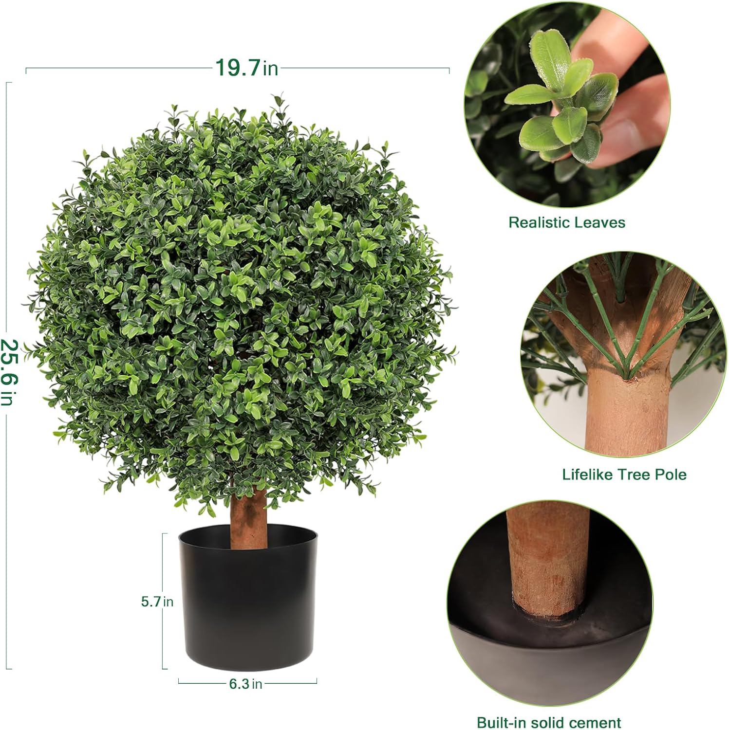 26" T 20''D Topiary Trees Artificial Indoor Outdoor, Artificial Boxwood Ball Topiary Tree, Faux Bushes and Shrubs for Front Porch Home Garden Patio Decor