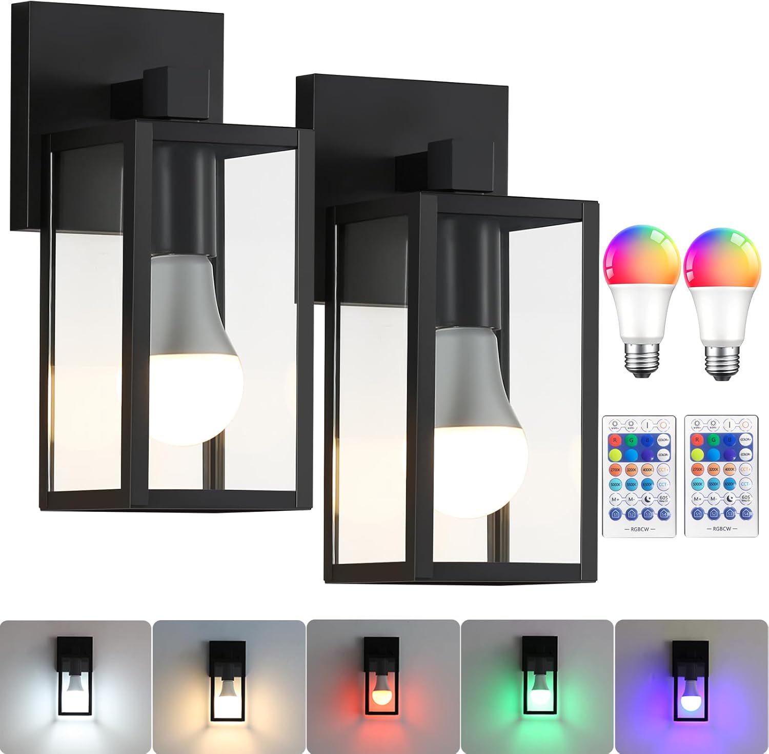 Outdoor Wall Lights, Outdoor Light Fixture, Outside Lights for House with E26 Smart Bulb, Front Porch Light Waterproof Glass Black Exterior Lighting Fixtures for House, Patio, Garage (2pcs)