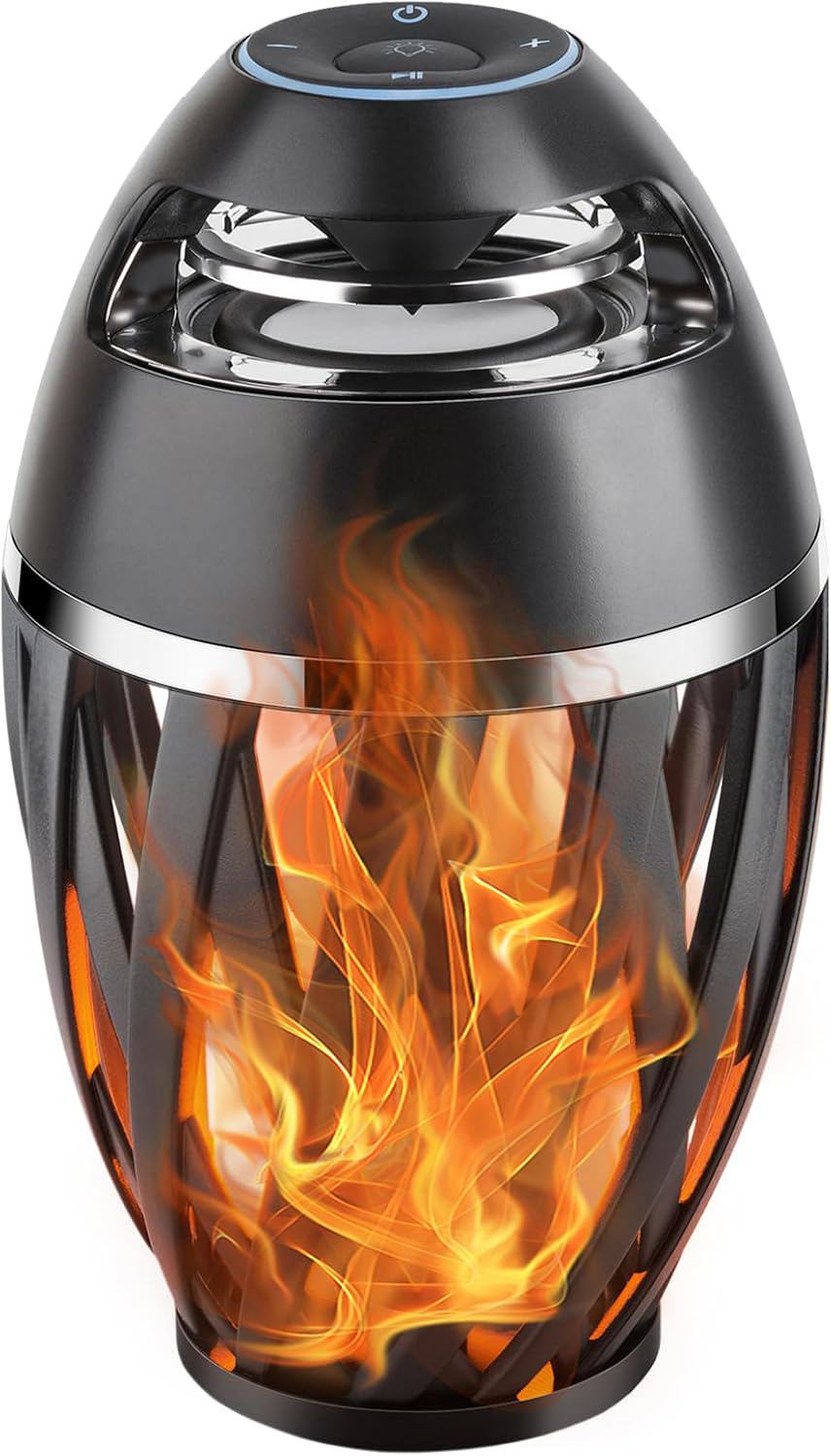 Flame Outdoor Bluetooth Speaker, LED Table Lamp with Flame Light, Portable Wireless Waterproof LED Flickers Speaker with Handle, Gifts for Men (A1)