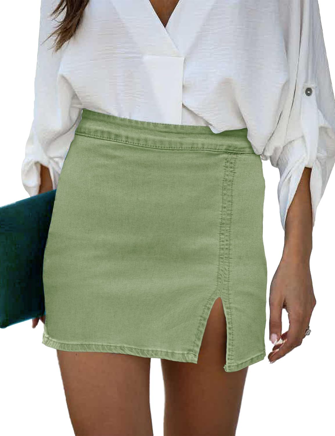 luvamia Jean Skirt for Women with Slit High Wasited Bodycon Stretch Pencil Mini Short Denim Skirts