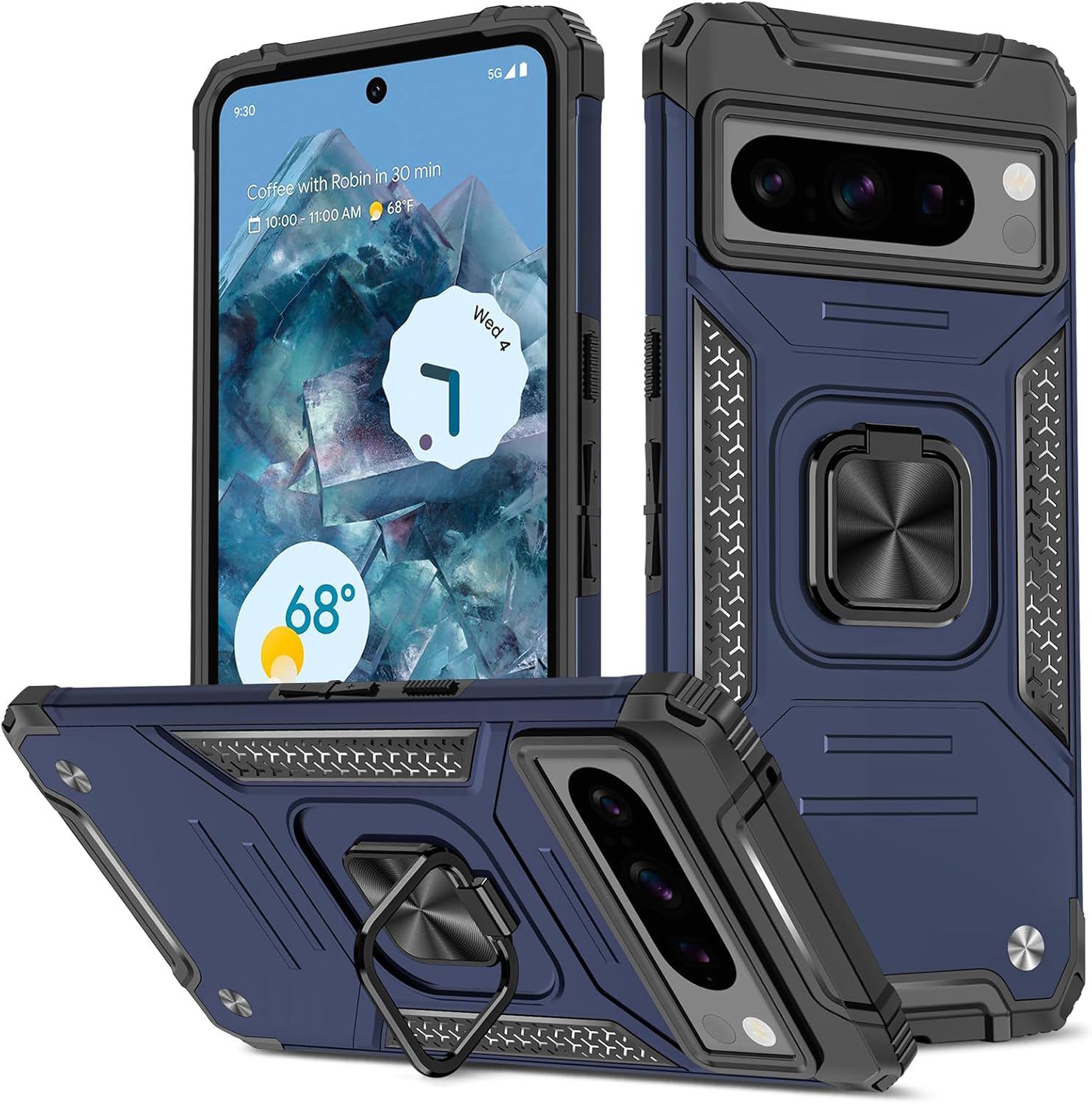 Case Compatible with Google Pixel 8 Pro, Heavy Duty Shockproof Tough Armour Case with Stand Protective Personalised Phone Cover - Blue