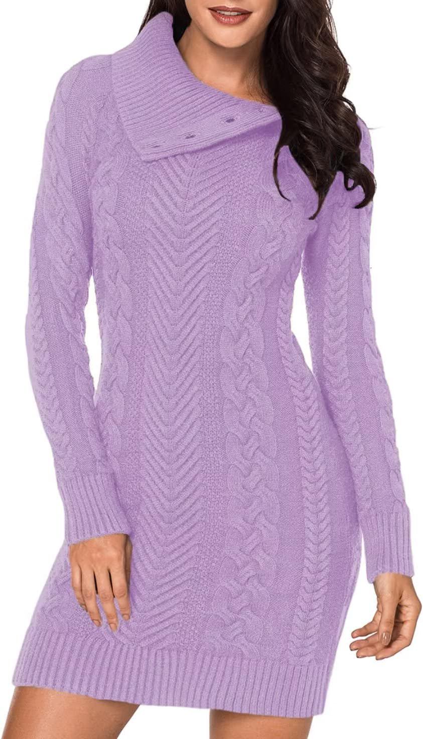 BLENCOT Womens Turtleneck Long Sleeve Elasticity Chunky Cable Knit Pullover Sweaters Jumper