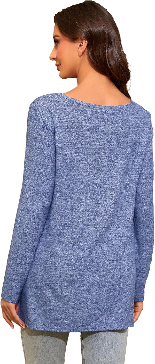 Smallshow Women's Maternity Shirts Side Split Long Sleeve Pregnancy Tops Clothes
