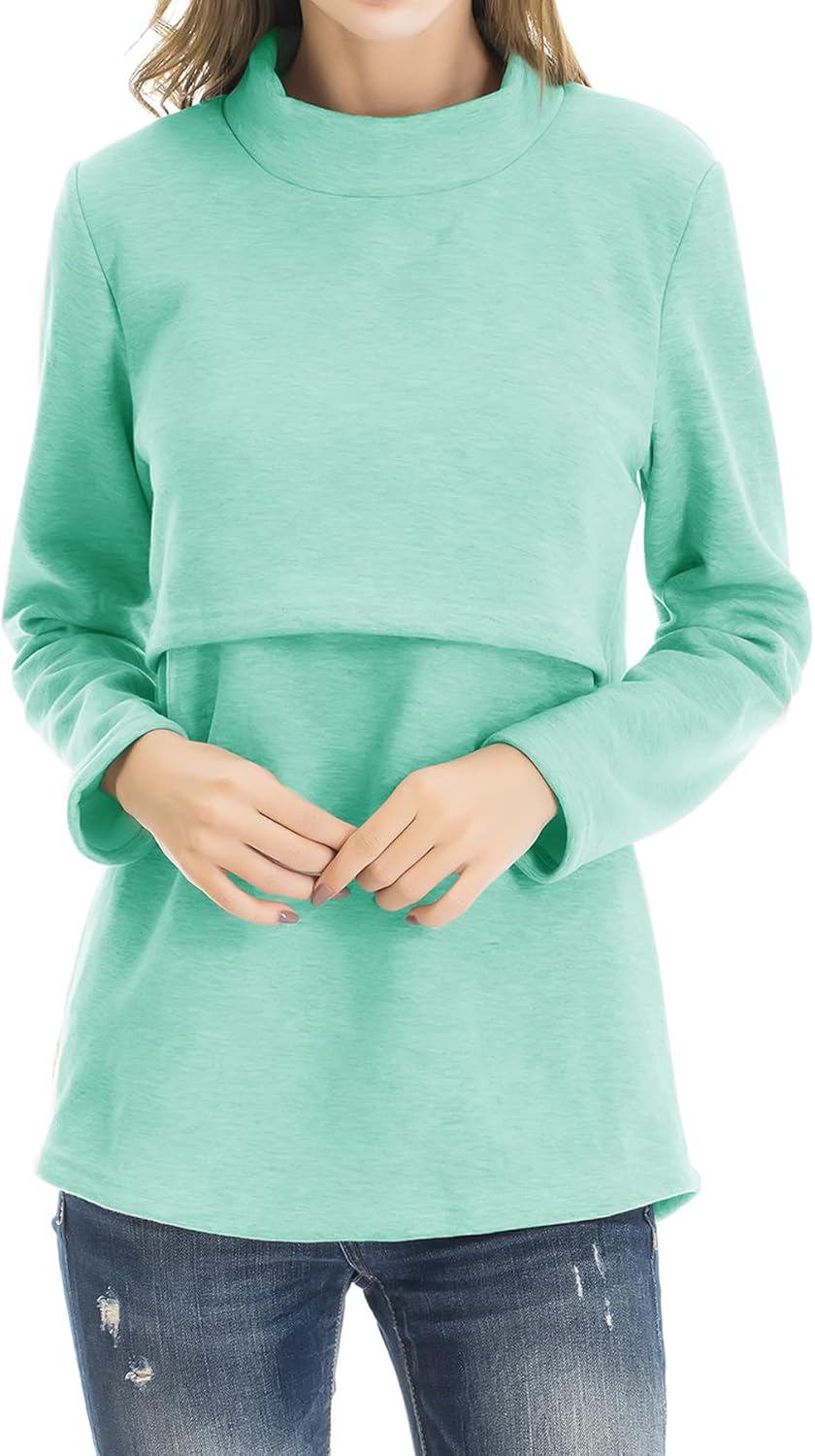 Smallshow Women's Fleece Nursing Tops Shirts Long Sleeve Breastfeeding Clothes