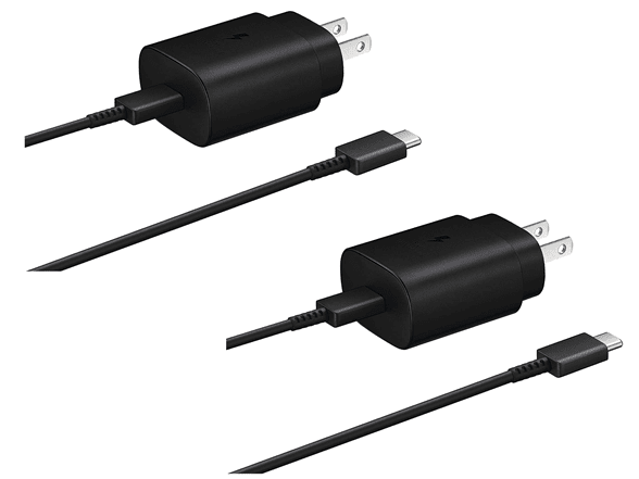 (2 PACK) Samsung 25W USB-C Super Fast Wall Charger + 3.3ft USB-C Cable