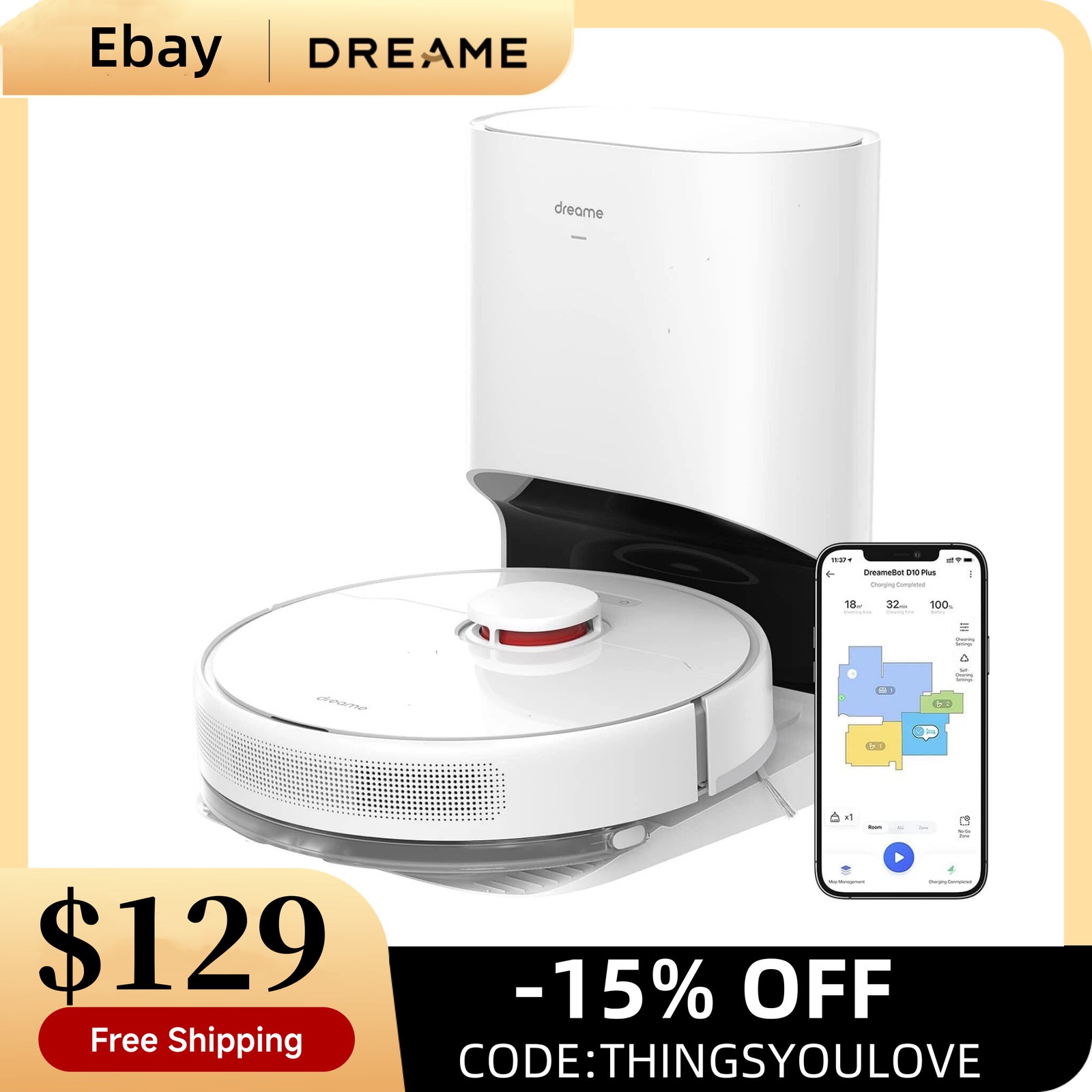 DREAME D10 Plus Robot Vacuum LiDAR Navigation Wi-Fi Connected Seller Refurbished