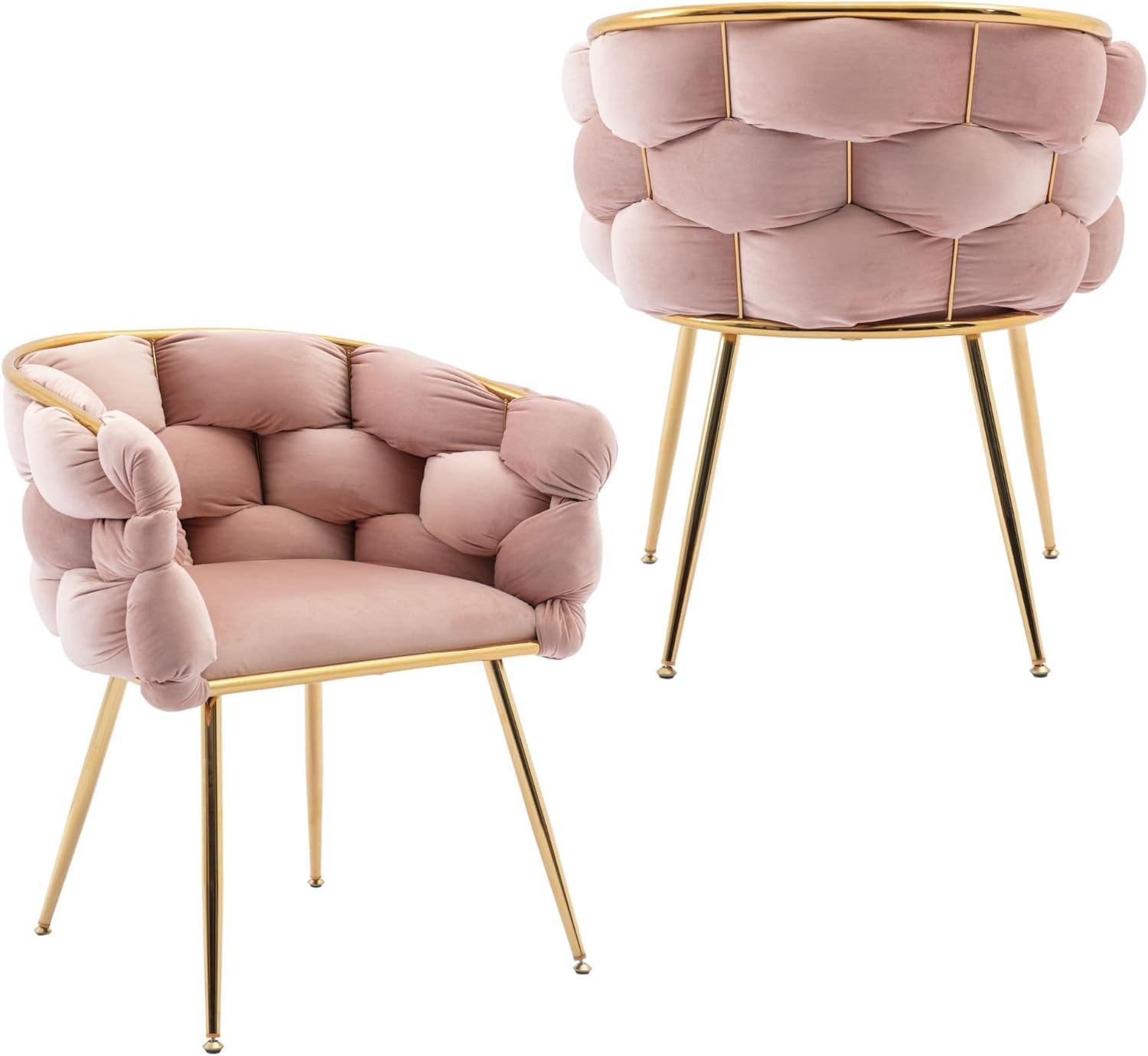 Luxury Modern Simple Leisure Velvet Single Sofa Chair, Bedroom Lazy Person Household Dresser Stool Manicure Table Back Chair (2, Pink)