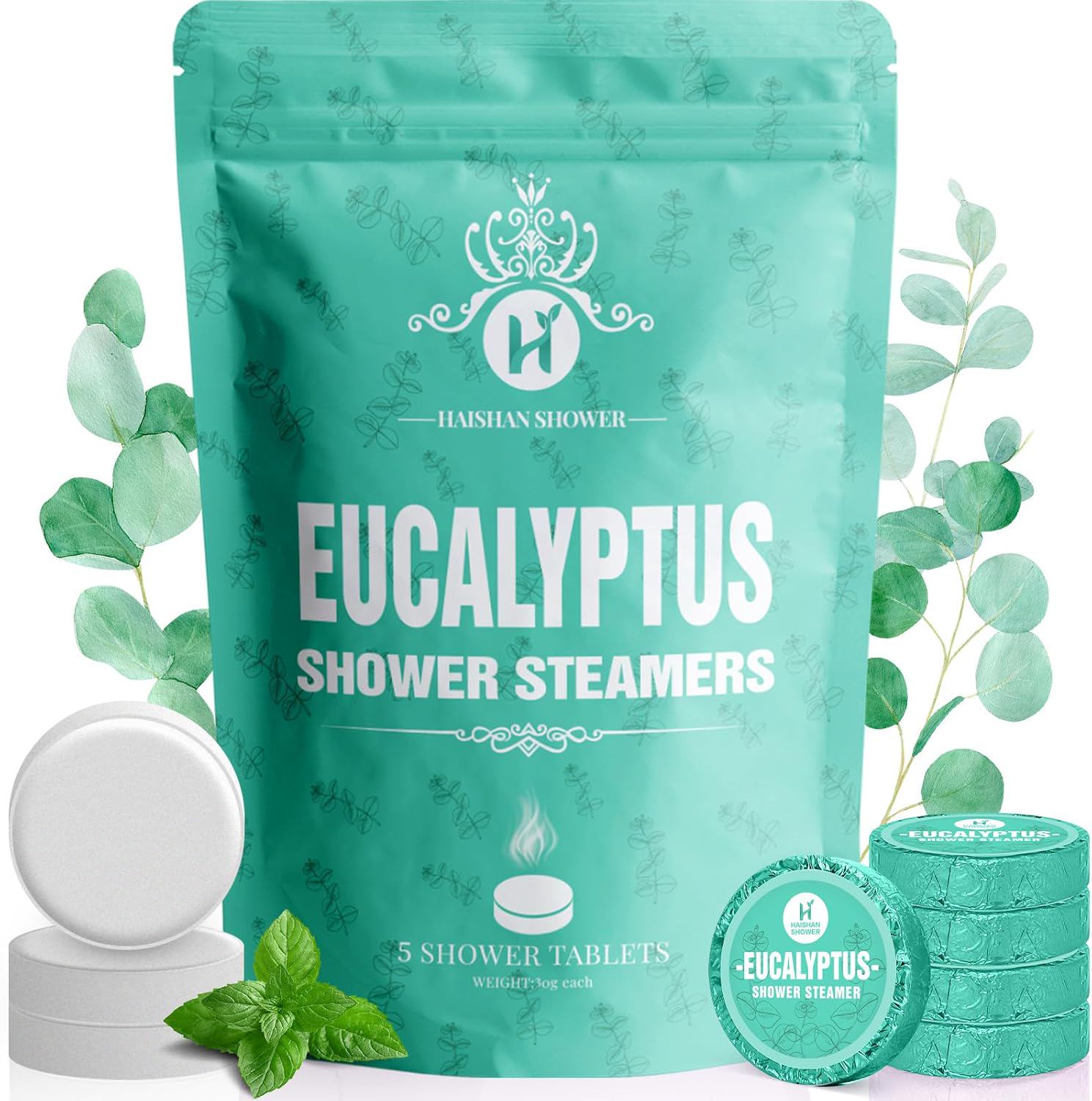 Shower Steamers Aromatherapy Organic Eucalyptus & Mint Essential Oil, 5-Pack Shower Bombs Fathers Day Birthday Gifts for Women Mom Her Daughter Wife, Birthday Gifts for Men