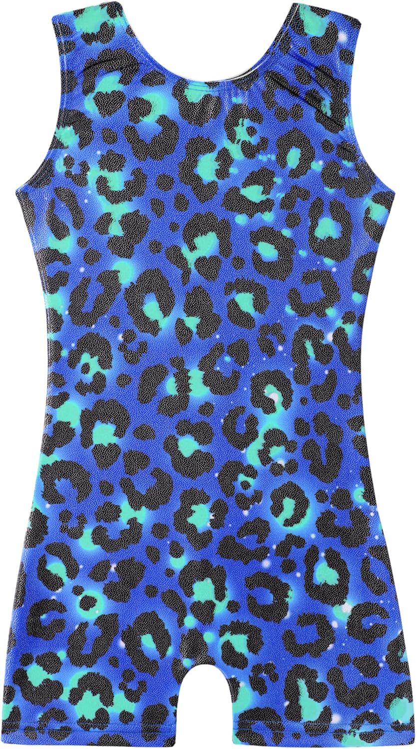 HOZIY Gymnastics Leotards for Girls Unicorn Aurora Rainbow Mermaid Dinosaur Cupcake Sparkle Biketard Toddlers Kids Children - (color: Blue Green Leopard, size: 1-2T)