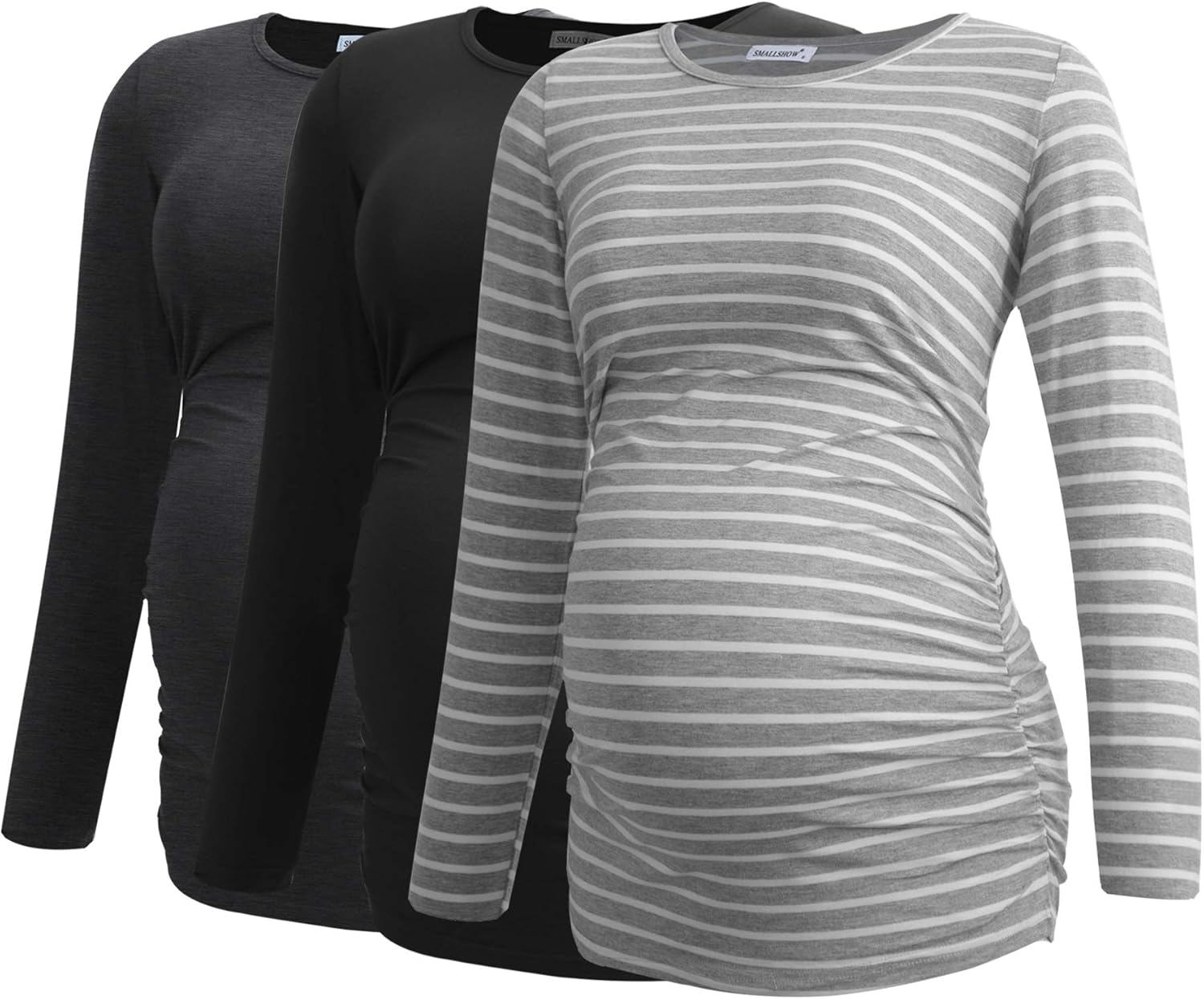Smallshow Women's Maternity Shirts Long Sleeve Pregnancy Clothes Tops 3-Pack