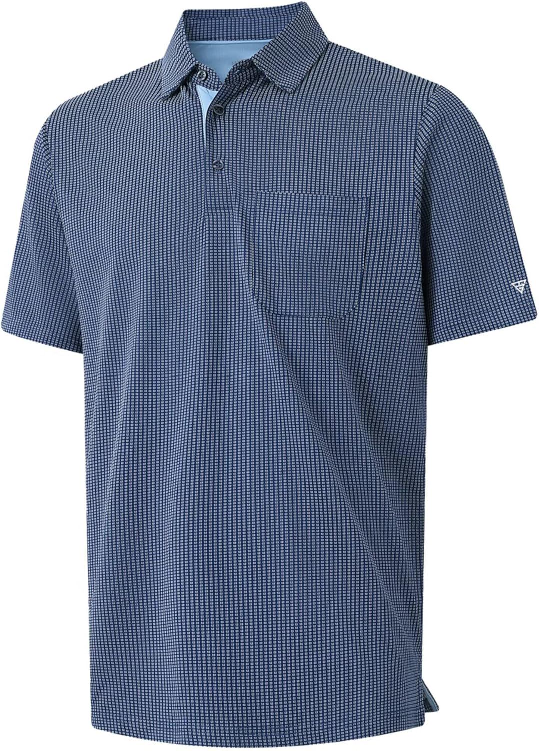M MAELREG Mens Polo Shirts Short Sleeve Dry Fit Jacquard Performance Moisture Wicking Casual Pocket Golf Shirts for Men - (color: Navy, size: Medium)