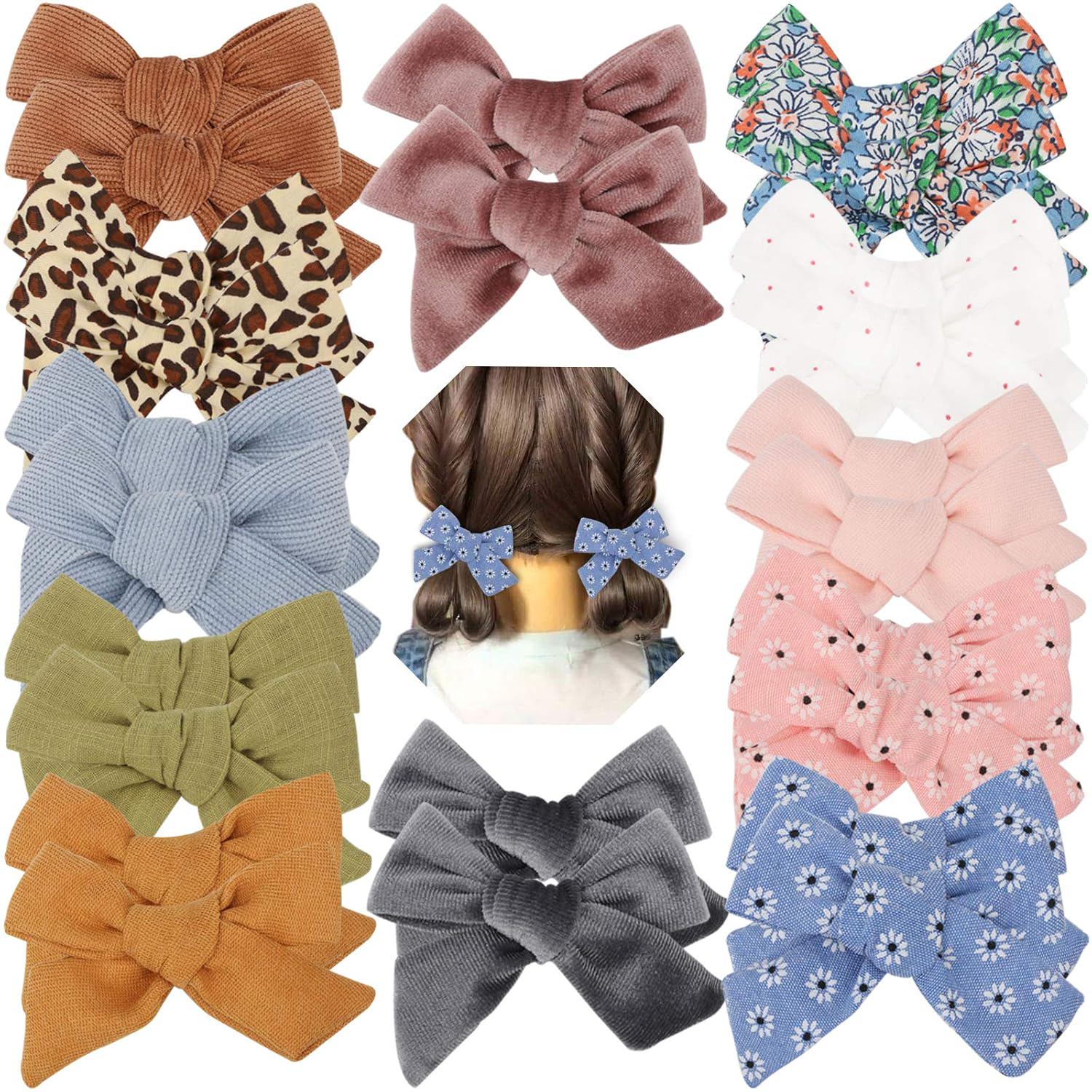 24 PCS Baby Girls Hair Bows Clips 4.5 inch Alligator Clips Tiny Barrettes Accessories for Fine Hair Infants Toddler Kids (One Size, Velvet bows)