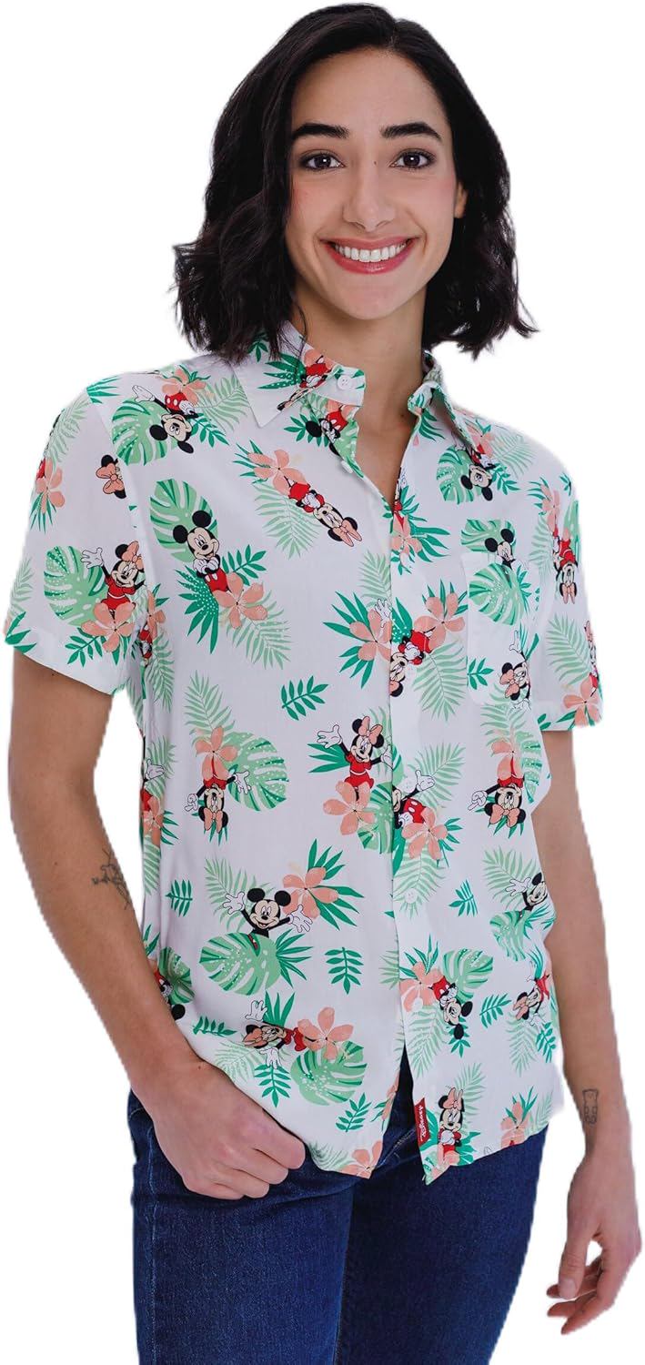 Disney Mickey Mouse Minnie Mouse Hawaiian Matching Family Hawaiian Button Down Shirt Adult