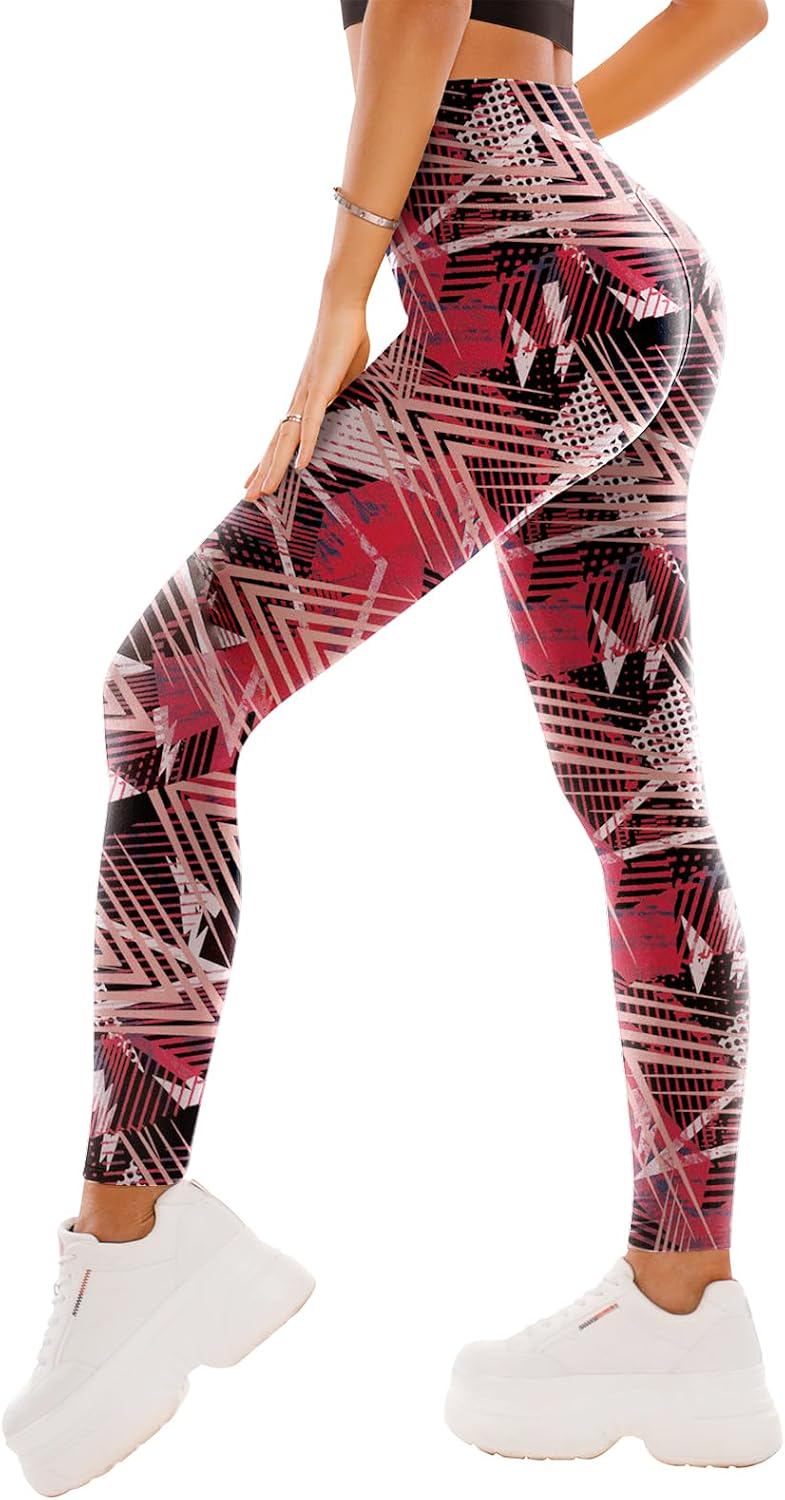 SINOPHANT High Waisted Leggings for Women - Full Length Capri Buttery Soft Yoga Pants for Workout Athletic - (fit type: Full Length, color: Geometric B, size: Large-X-Large)