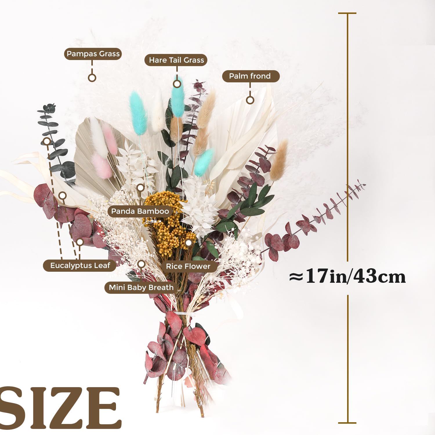 Natural Dried Flower Bouquet, Real Flower Arrangements Preserved Flowers Mix Bouquet, Varieties Flowers for Vase, Floral Arrangement for Home Wedding Decor Boho Table Centerpiece -BluePink
