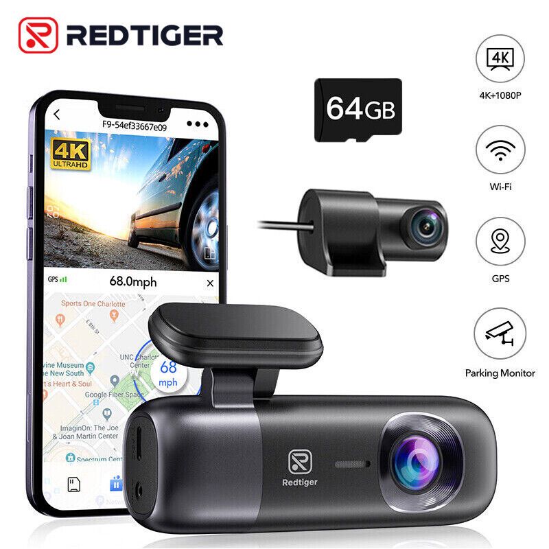 REDTIGER Dash Cam 4K Front and Rear Dash Camera WiFi GPS with Free 64GB SD Card
