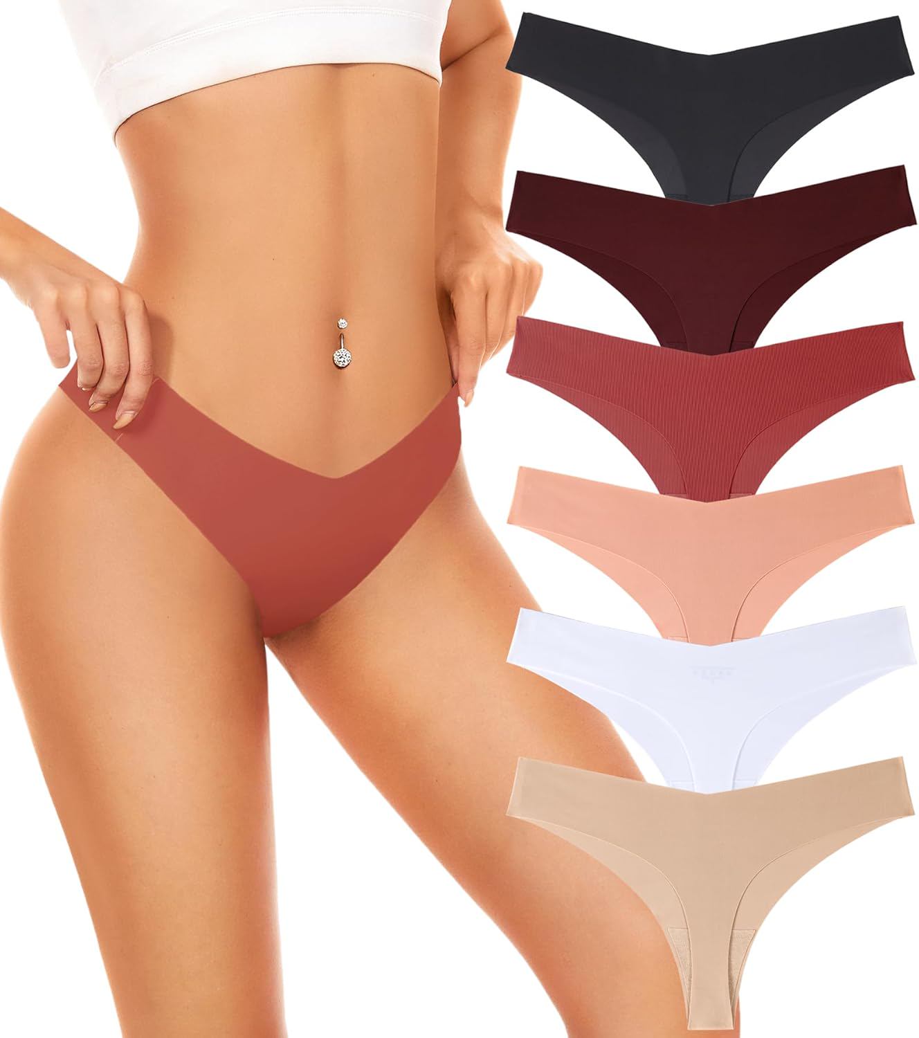 Seamless Underwear Women Pack No Show Thongs For Women Ladies Sexy Panties Underwear Breathable Comfortable 6 Packs