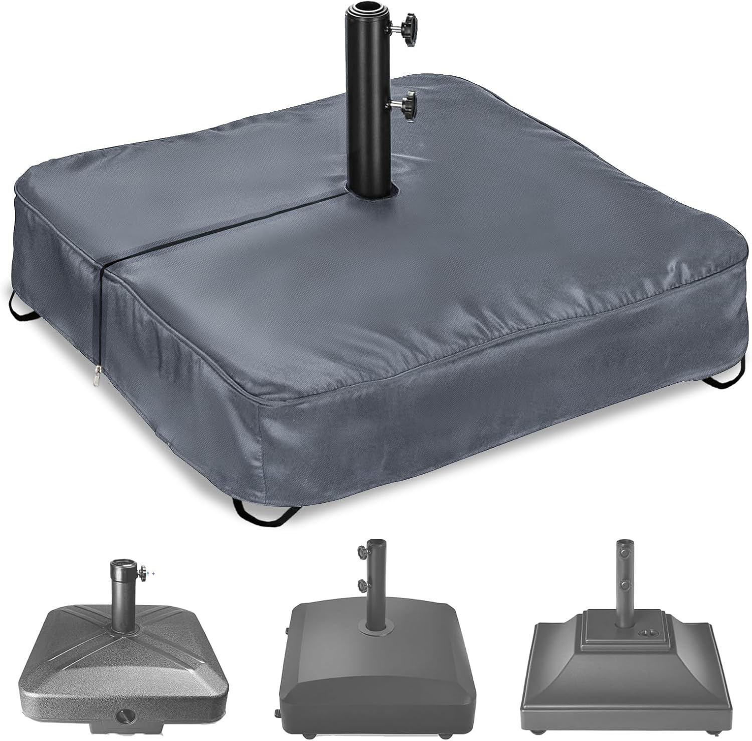 Patio Umbrella Base Cover,Outdoor Heavy Duty 600D Waterproof Anti-UV Square Umbrella Stand Base Covers (25"L x 25"W x 7"H-Grey)