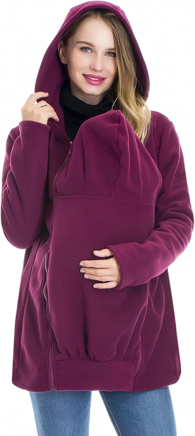 Smallshow Women's Fleece Zip Up Maternity Baby Carrier Hoodie Sweatshirt Jacket