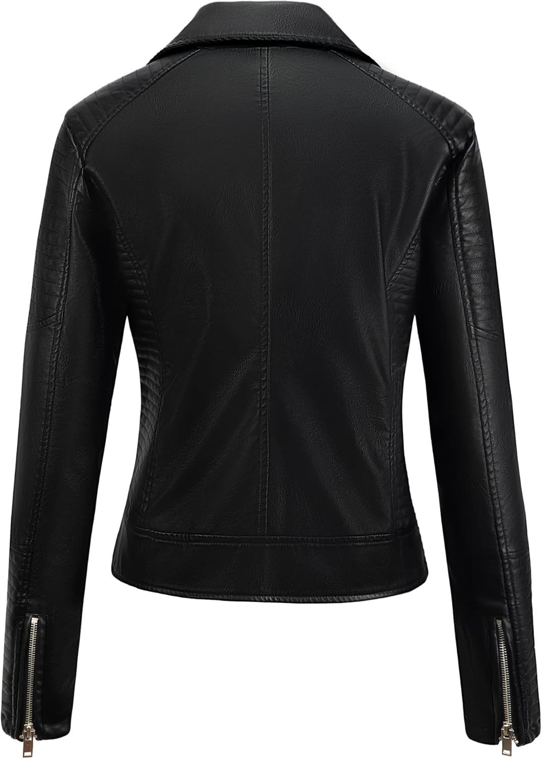 URBEST Women's Faux Leather Jacket Black Motorcycle Moto Biker Short Coat