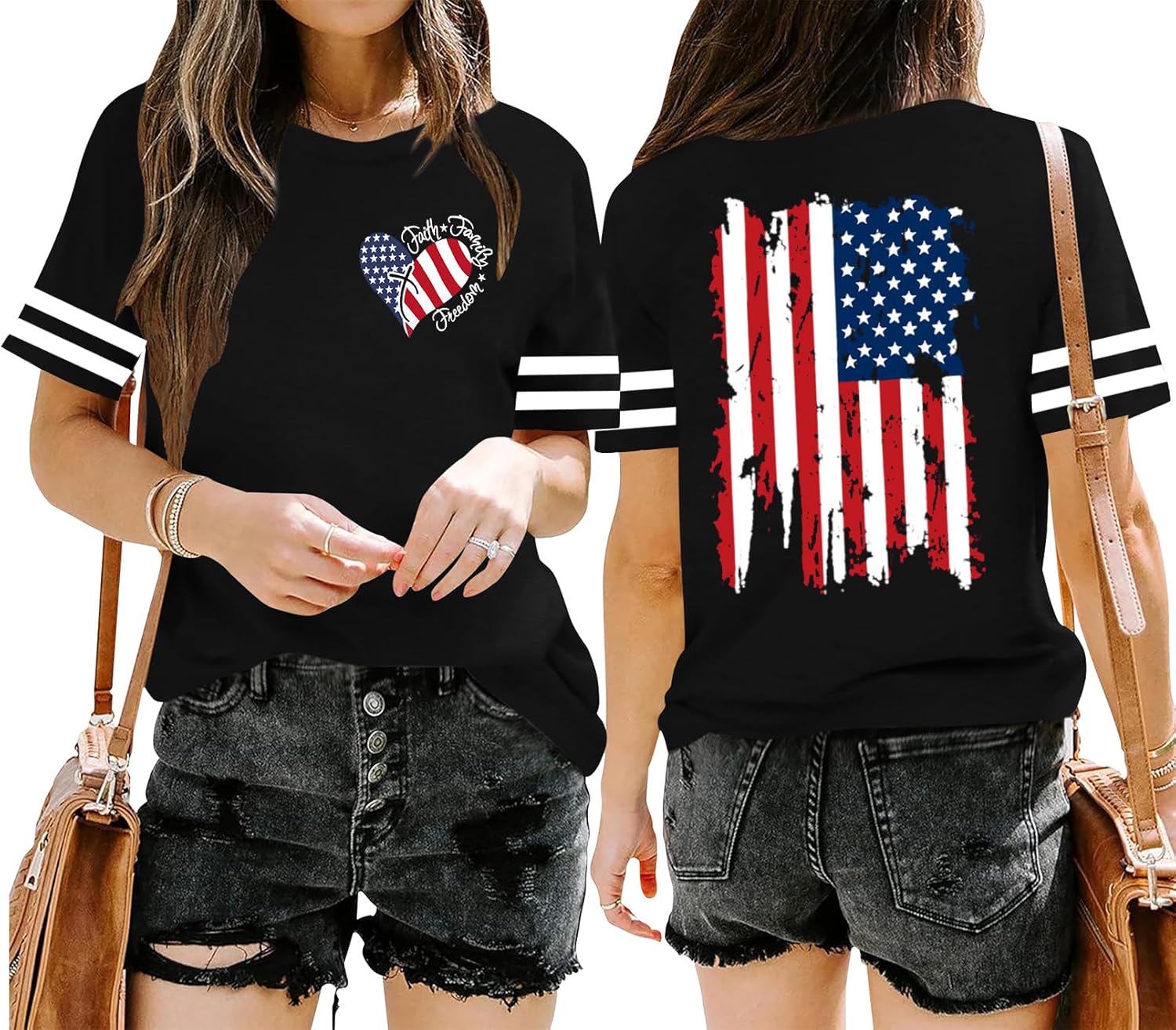 American Flag Shirts Women: 4th of July T-Shirt Independence Day Patriotic Tees USA Flag Graphic Short Sleeve Tops