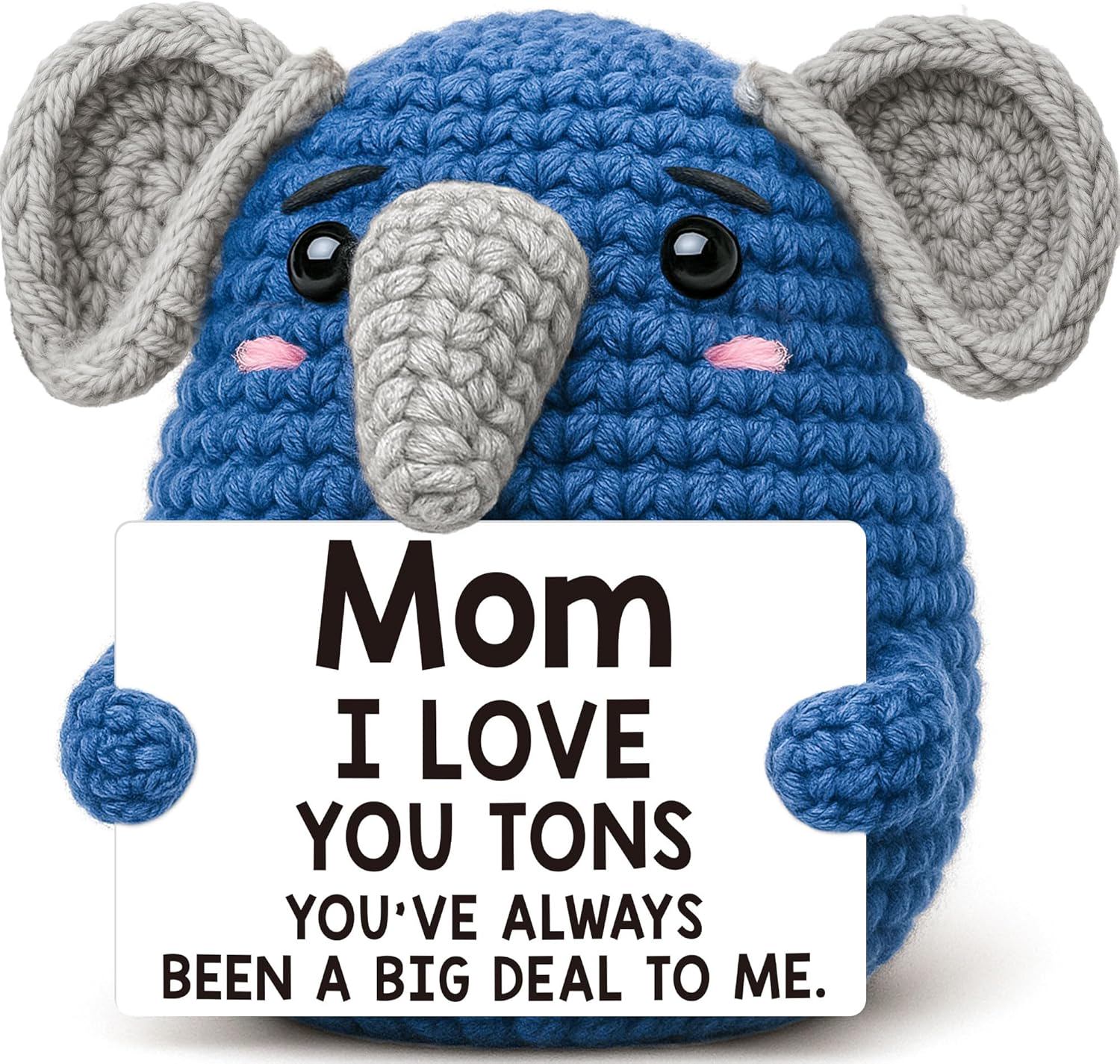 Mini Mom Birthday Gifts from Daughter Son, Unique Crochet Cute Elephant Gift for Moms Mama Step Mom to Be from Kids, I Love You Tons