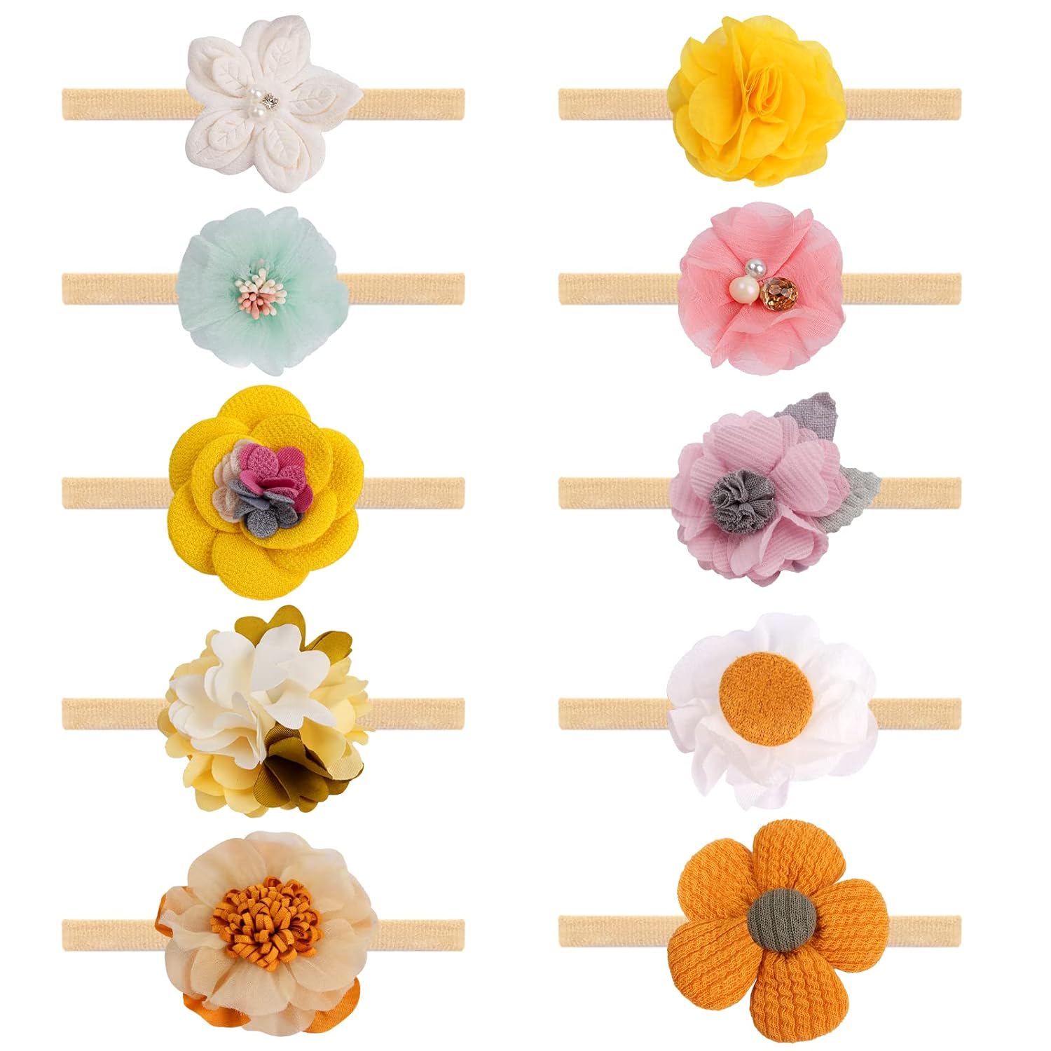 Baby Girls Nylon Elastic Headband Soft Flower Hair Band For Toddler Infant Newborn Set Of 10…