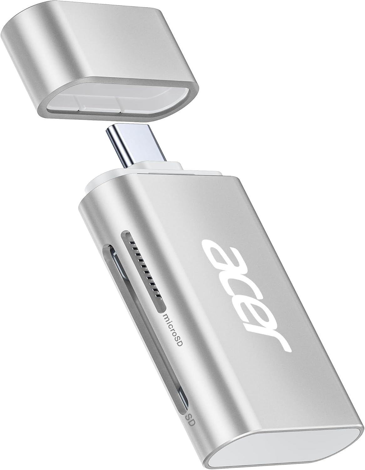 Acer USB C SD 4.0 Card Reader, 2 in 1 UHS-II Micro SD Card Reader to Type C Adapter for MicroSD, SDXC, SDHC, RS-MMC Compatible with iPhone 15/16, MacBook Pro/Air, Laptop, Tablet(Silver)